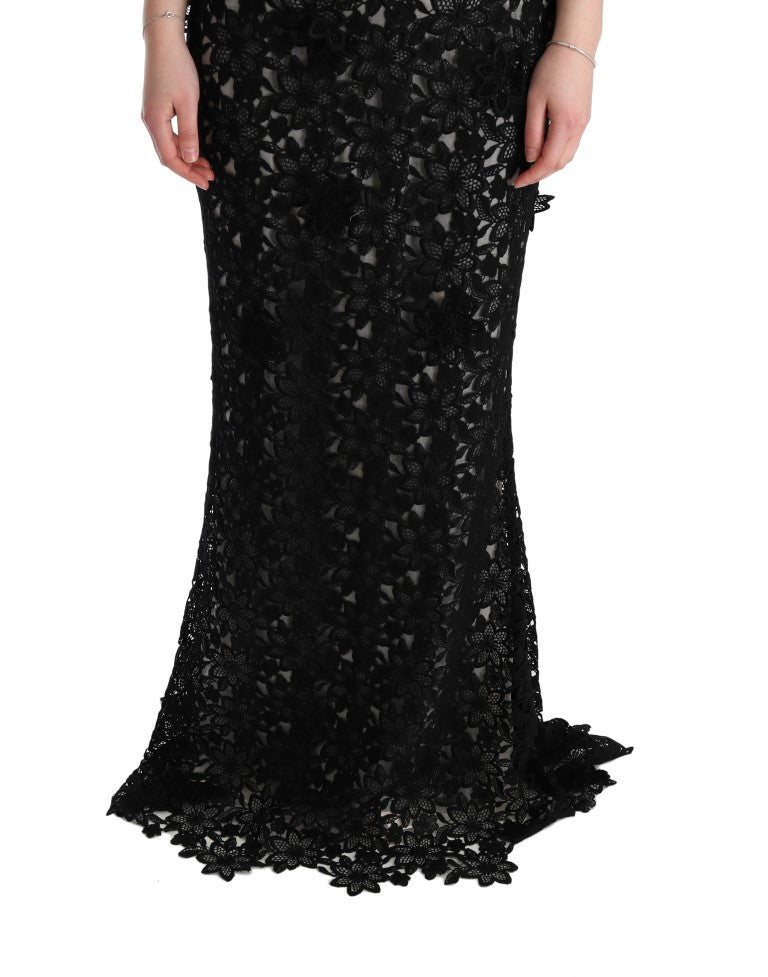 Dolce &amp; Gabbana - Robe longue noire élégante avec appliques florales