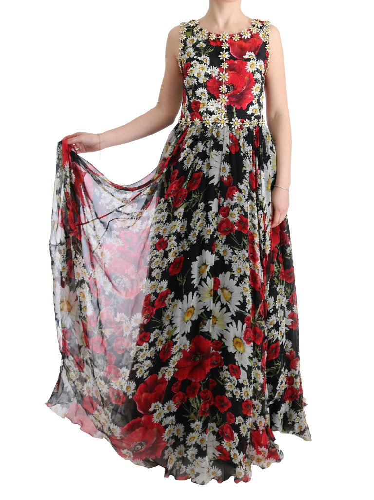 Dolce &amp; Gabbana – Maxikleid mit Blumenmuster, Sonnenblumenprint und Kristallen