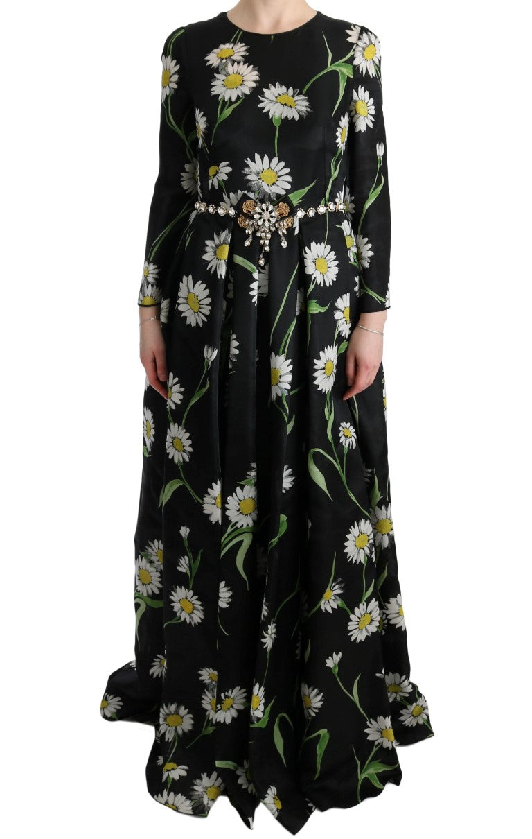 Robe longue élégante Dolce &amp; Gabbana à motif tournesol et cristaux