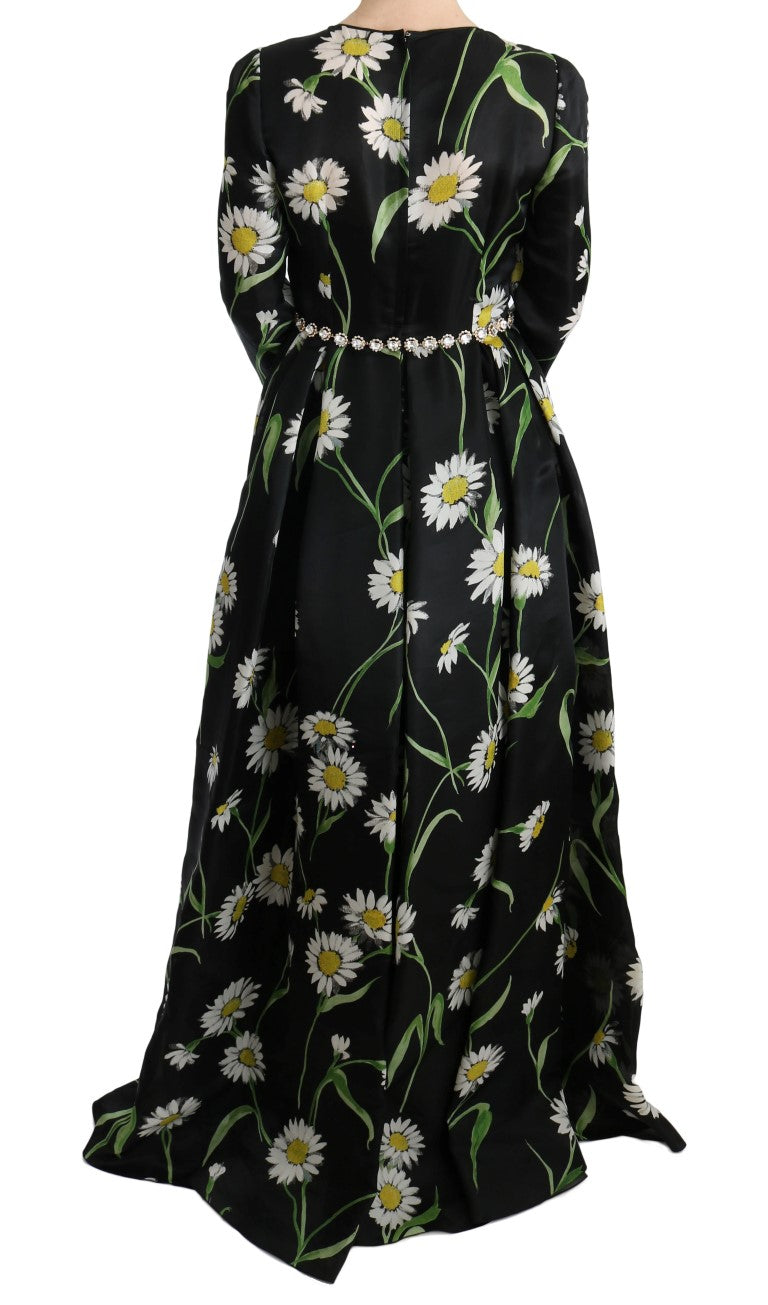 Robe longue élégante Dolce &amp; Gabbana à motif tournesol et cristaux