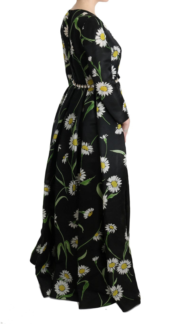 Robe longue élégante Dolce &amp; Gabbana à motif tournesol et cristaux