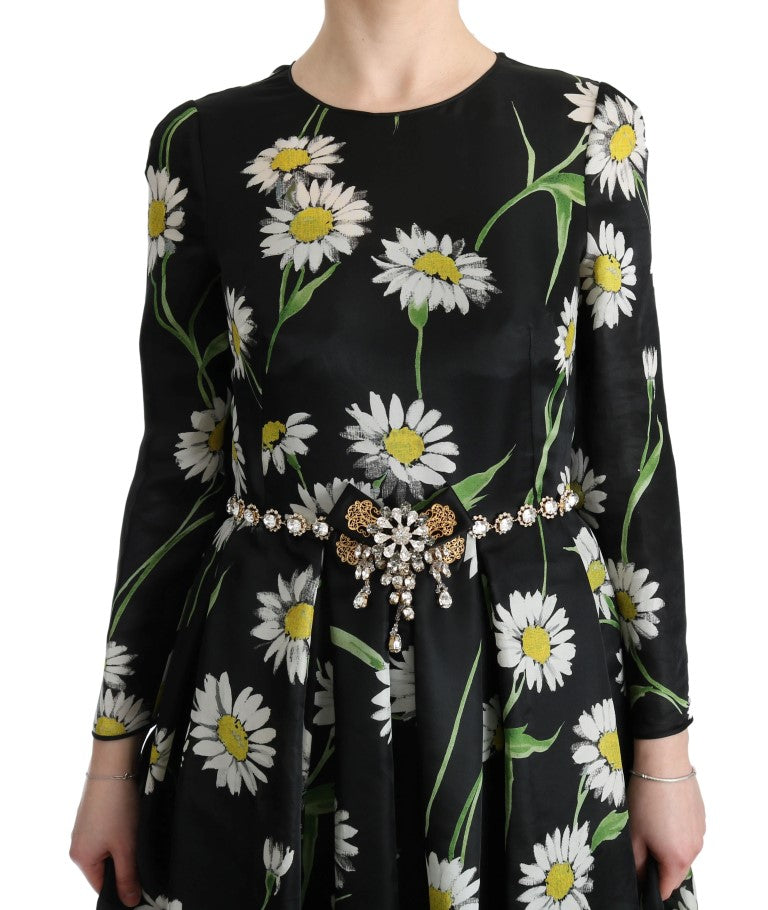 Robe longue élégante Dolce &amp; Gabbana à motif tournesol et cristaux