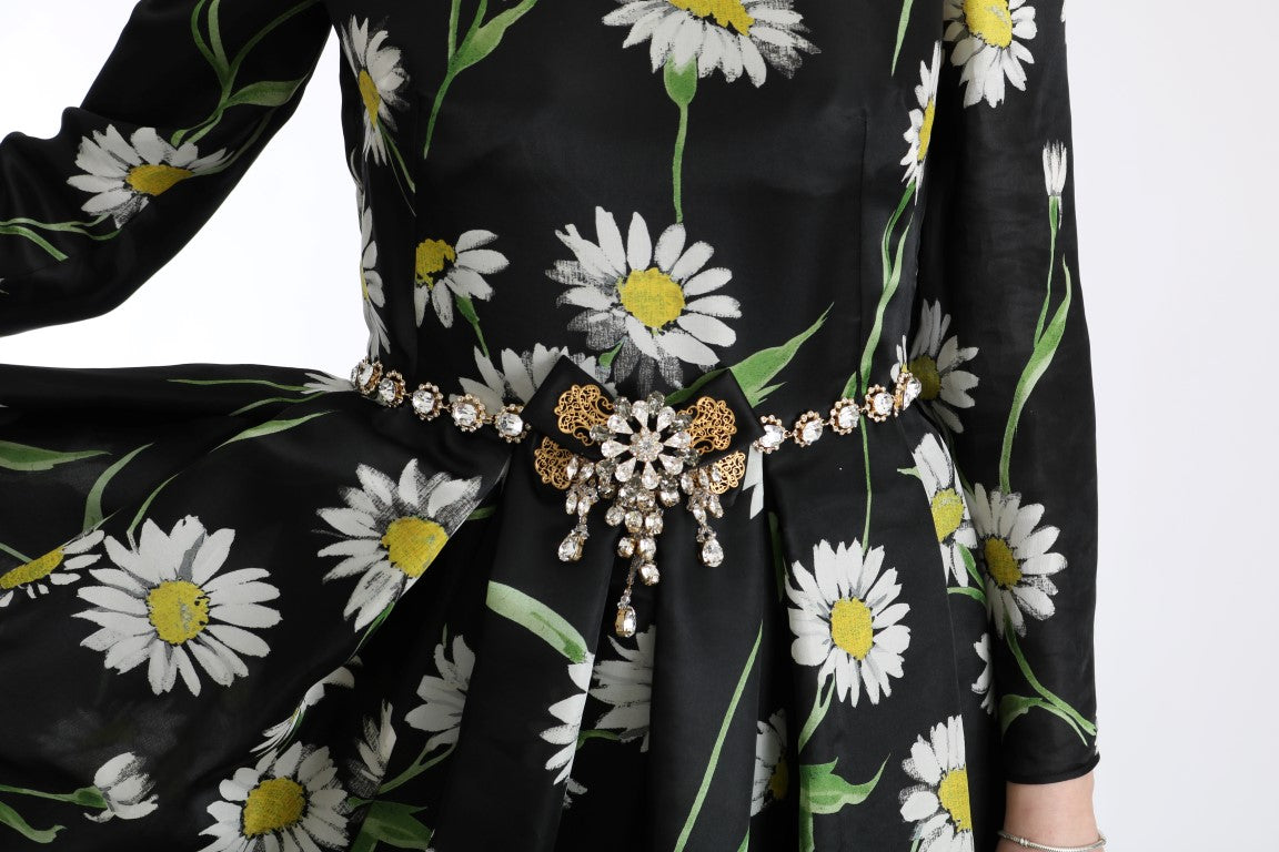 Robe longue élégante Dolce &amp; Gabbana à motif tournesol et cristaux