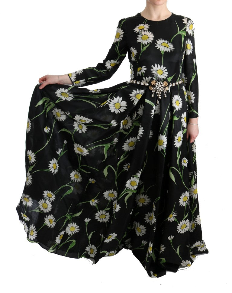 Robe longue élégante Dolce &amp; Gabbana à motif tournesol et cristaux