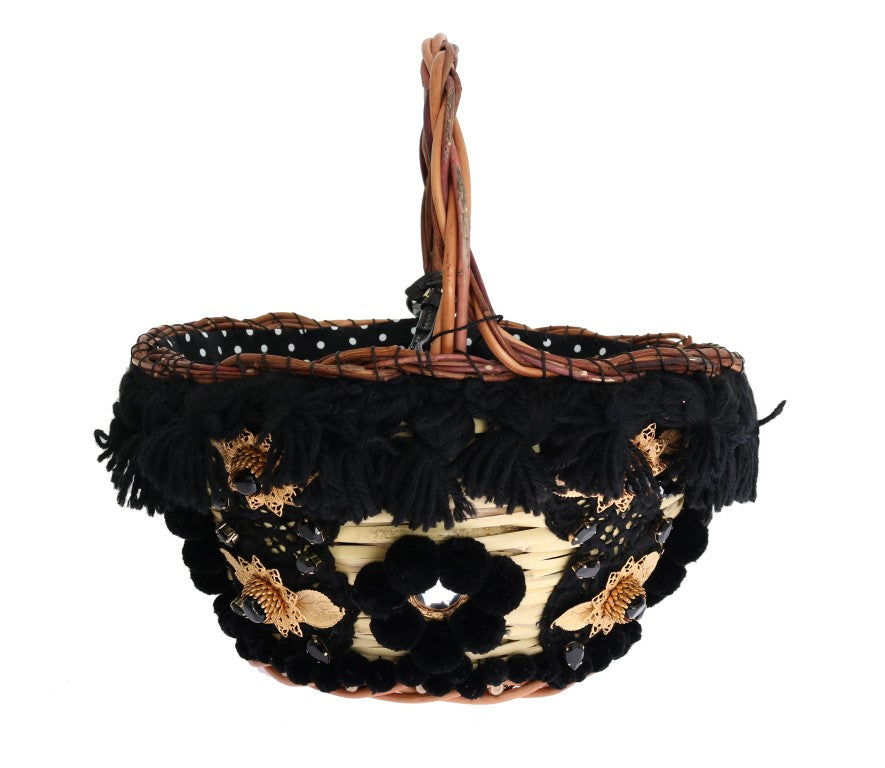 Dolce &amp; Gabbana – Schicke Beuteltasche aus Stroh in Schlangenleder in Beige und Schwarz