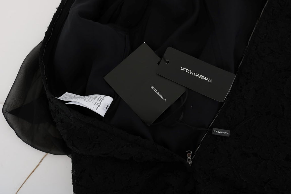 Dolce &amp; Gabbana – Elegantes schwarzes Etuikleid mit Herz-Applikationen aus Spitze