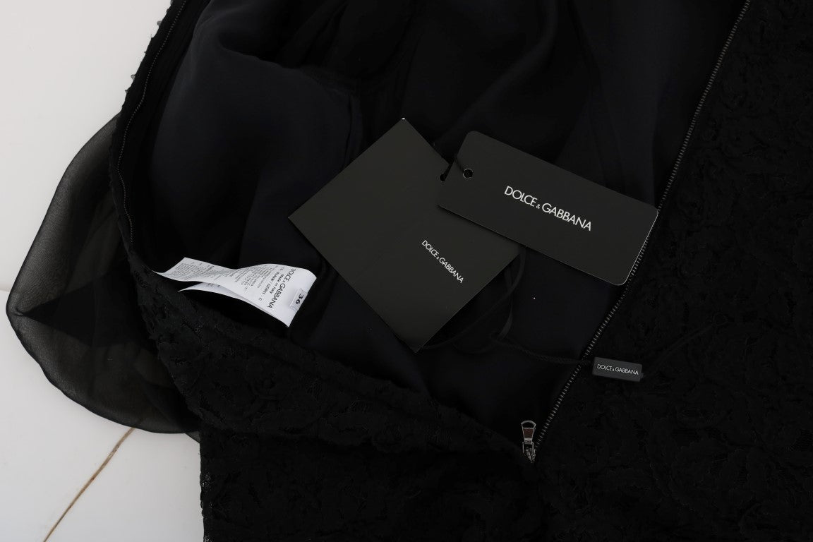 Dolce &amp; Gabbana – Elegantes schwarzes Etuikleid mit Herz-Applikationen aus Spitze