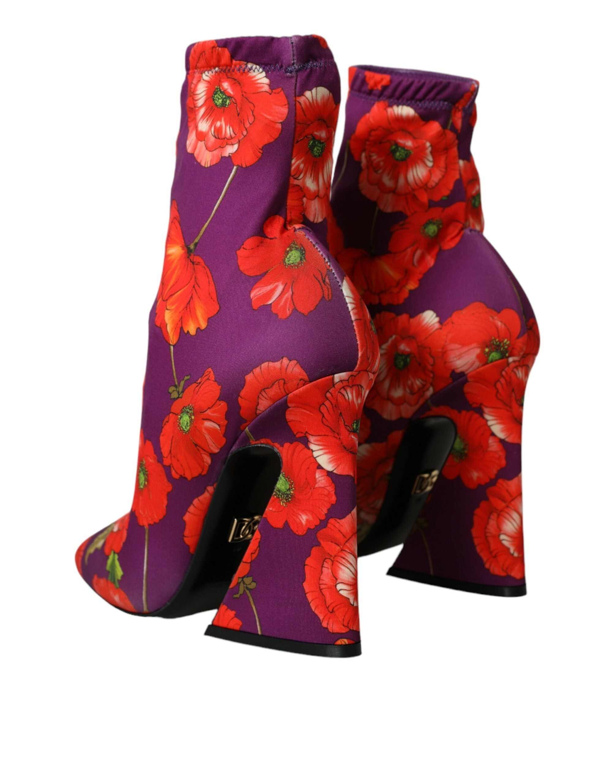 Dolce &amp; Gabbana Lila Blumen Jersey Stretch Stiefel Schuhe