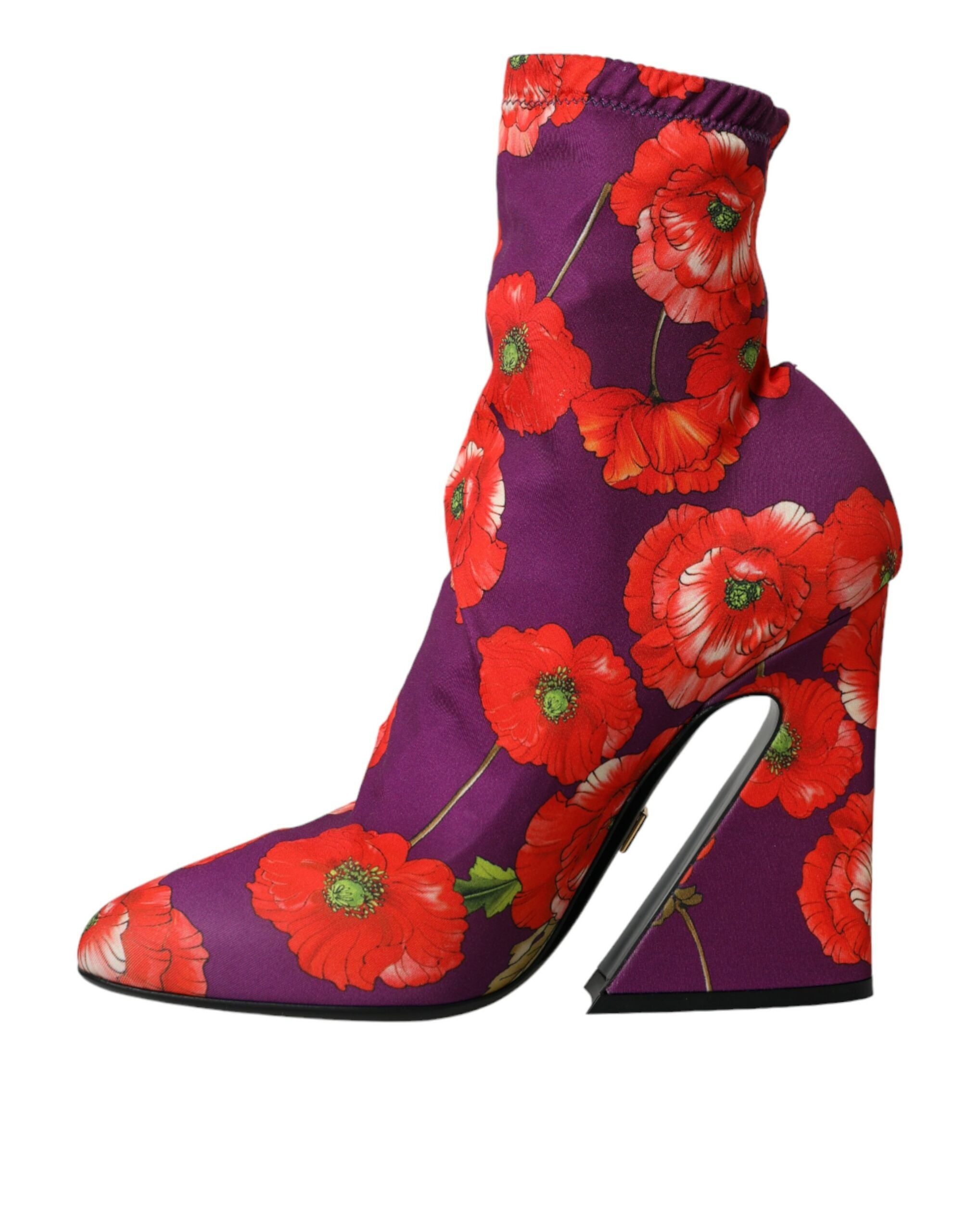 Dolce &amp; Gabbana Lila Blumen Jersey Stretch Stiefel Schuhe