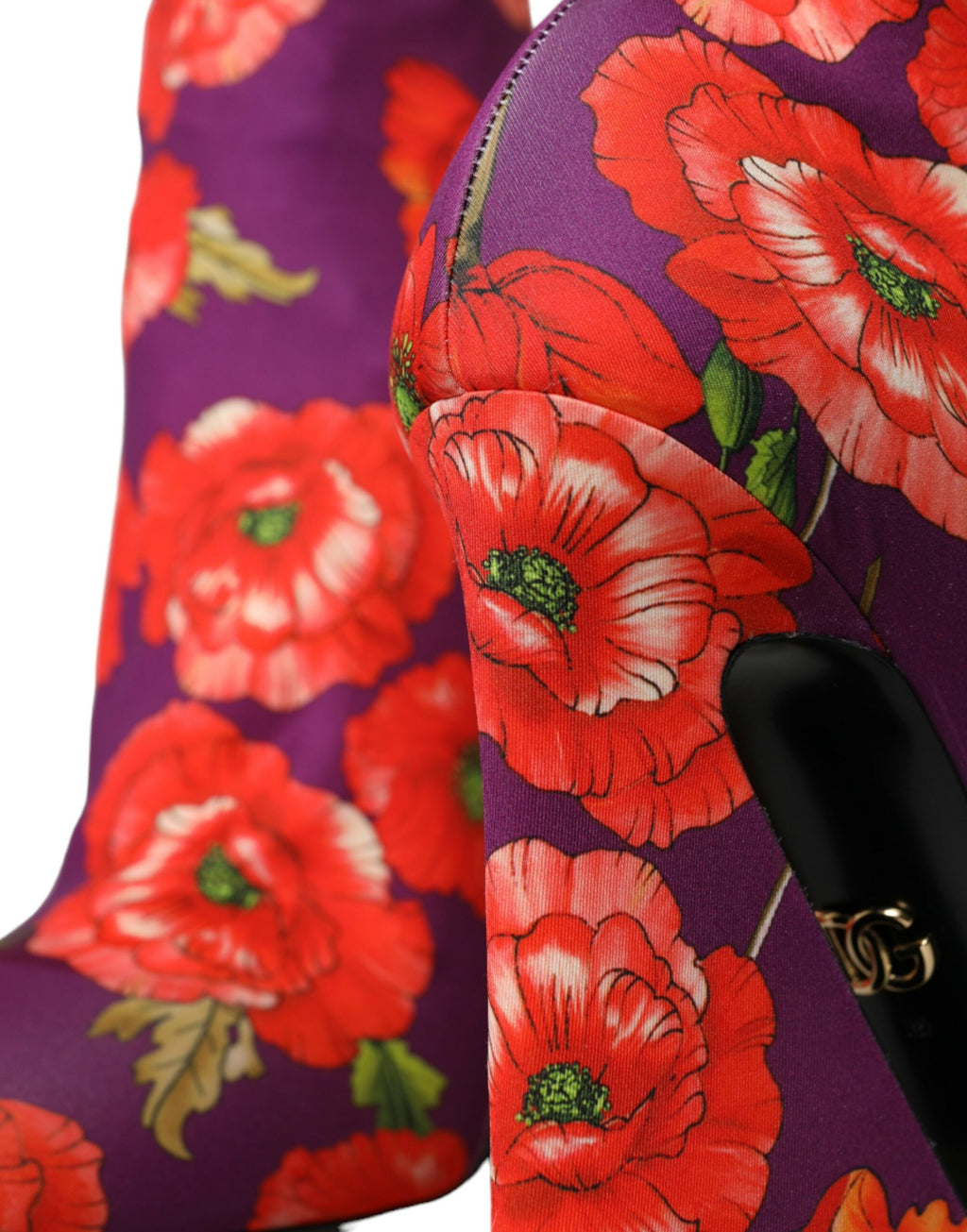 Dolce &amp; Gabbana Lila Blumen Jersey Stretch Stiefel Schuhe