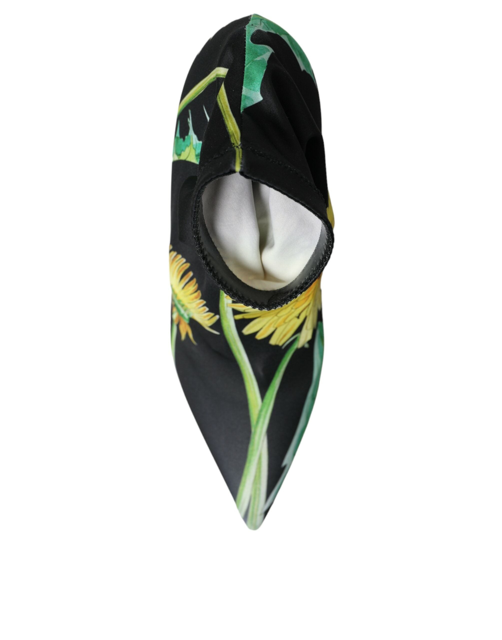 Dolce &amp; Gabbana Schwarze Jersey-Stretch-Stiefeletten mit Blumenmuster