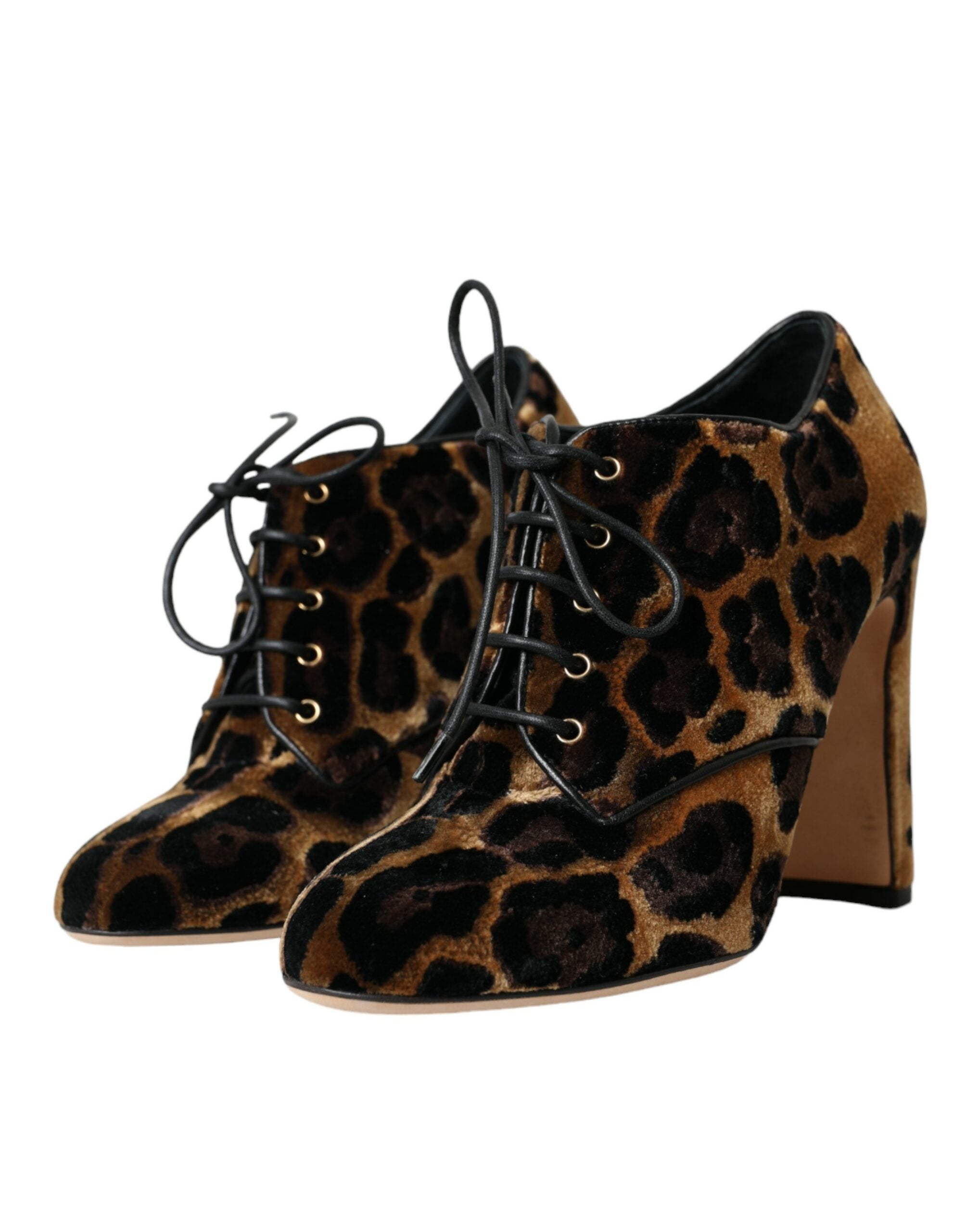 Dolce &amp; Gabbana – Braune Stiefeletten mit Leopardenmuster und Schnürung