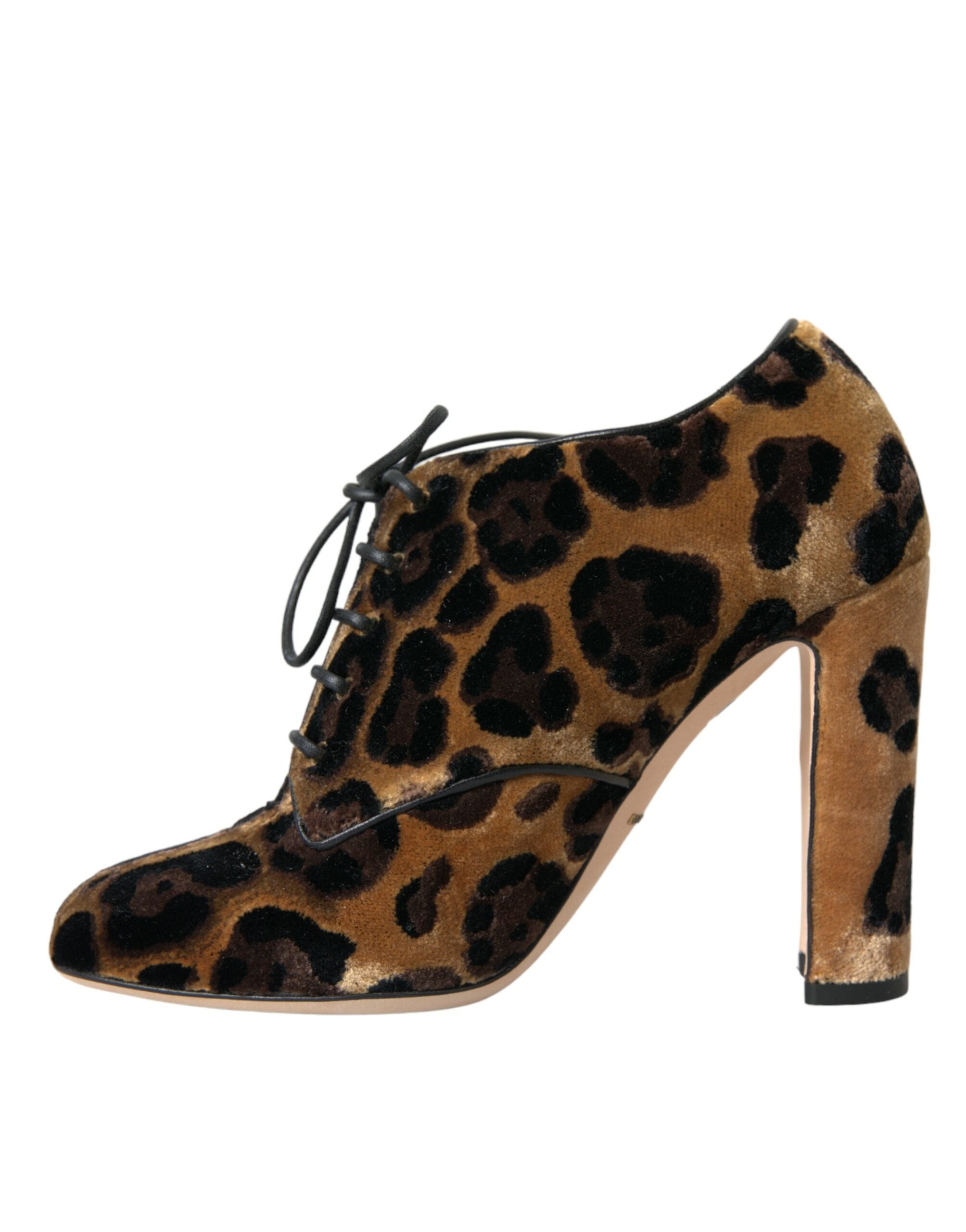 Dolce &amp; Gabbana – Braune Stiefeletten mit Leopardenmuster und Schnürung