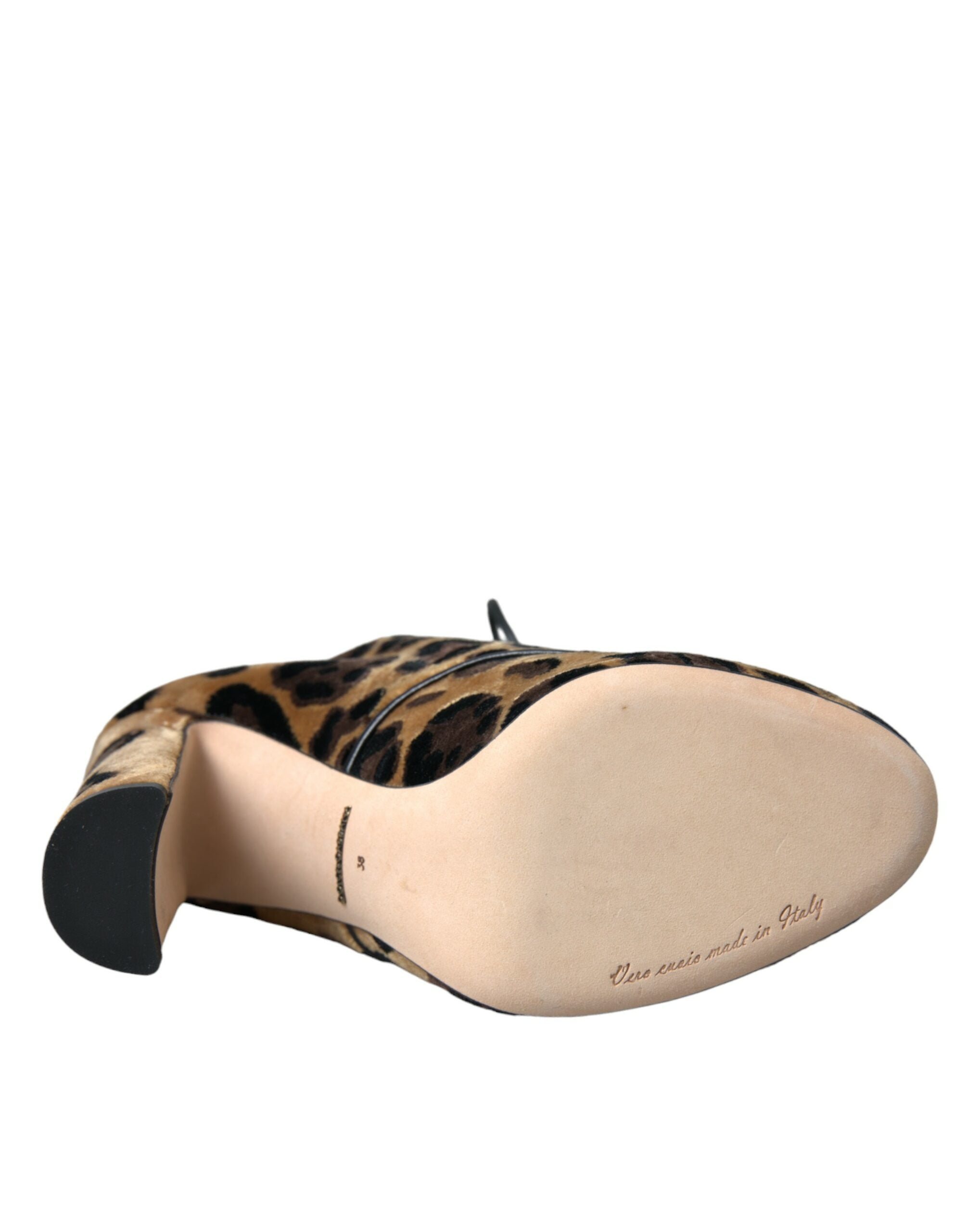 Dolce &amp; Gabbana – Braune Stiefeletten mit Leopardenmuster und Schnürung