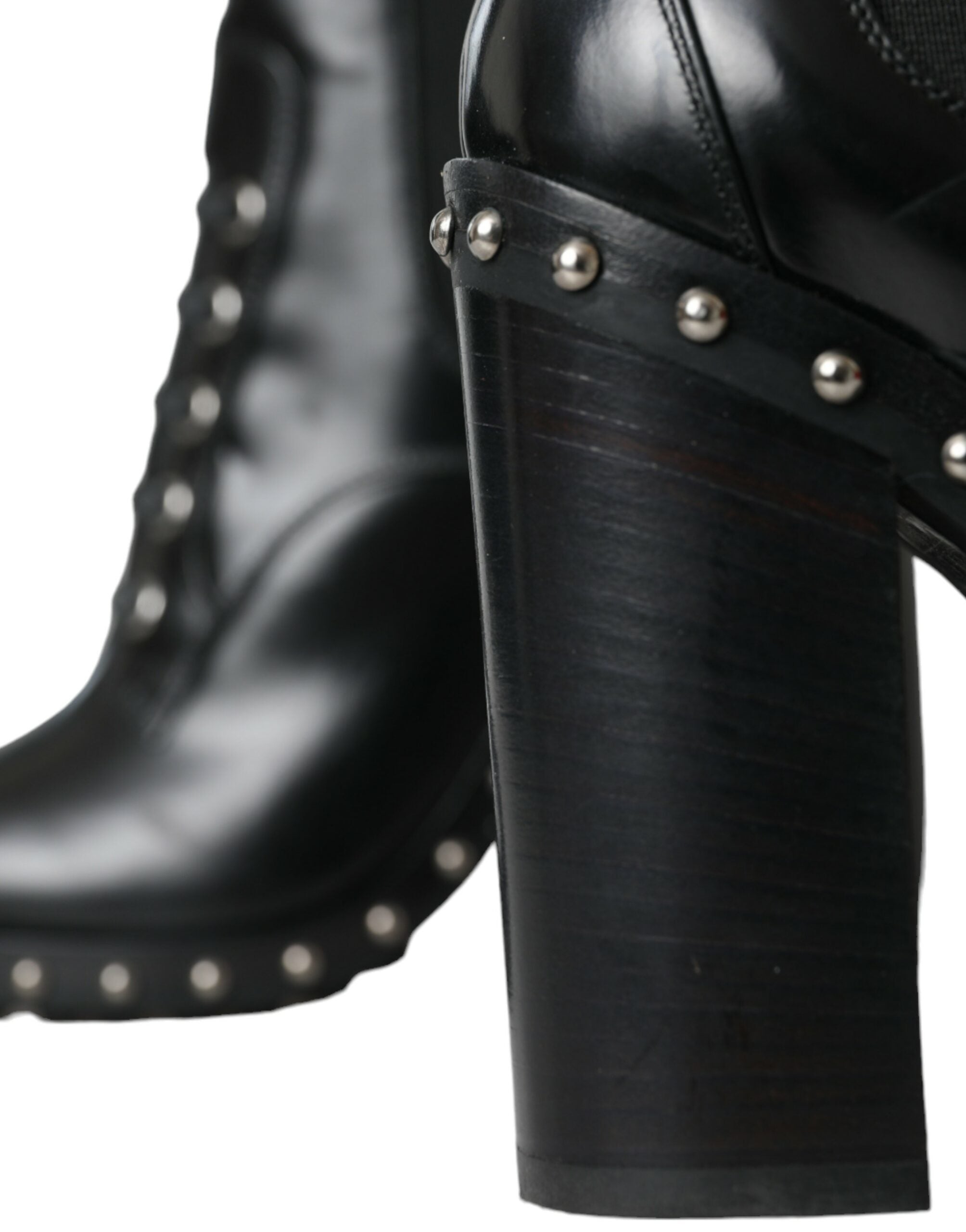Dolce &amp; Gabbana – Schwarze Schnürstiefel aus Leder mit Nieten