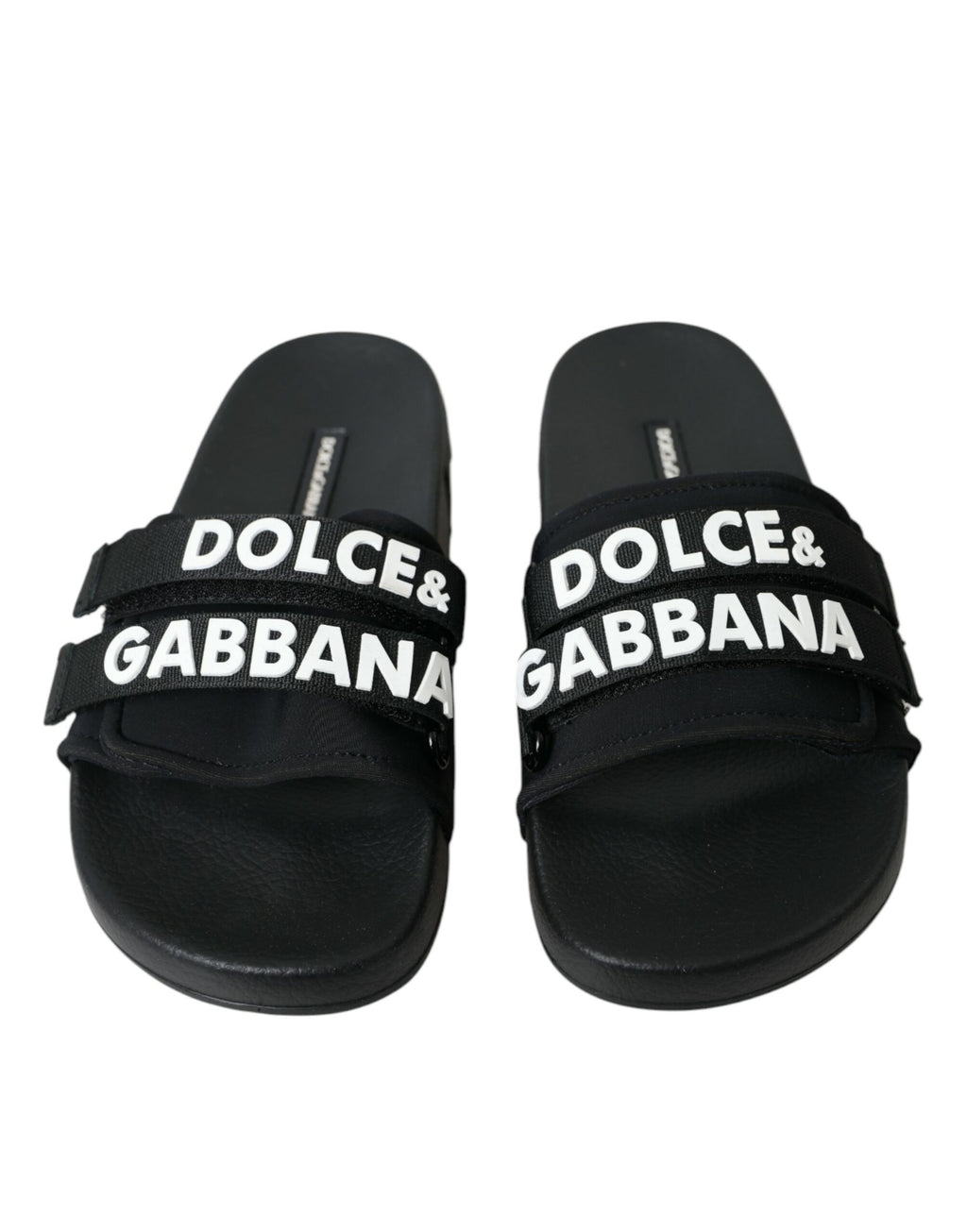 Dolce &amp; Gabbana Schwarze Neopren-Slides Flats Beachwear-Schuhe
