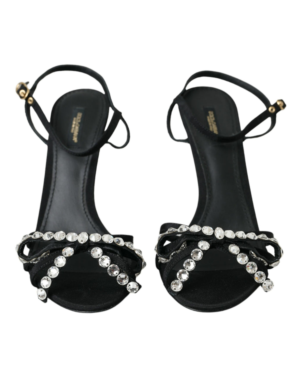 Dolce &amp; Gabbana Schwarze Viskose Kristallschleife Heels Sandalen Schuhe