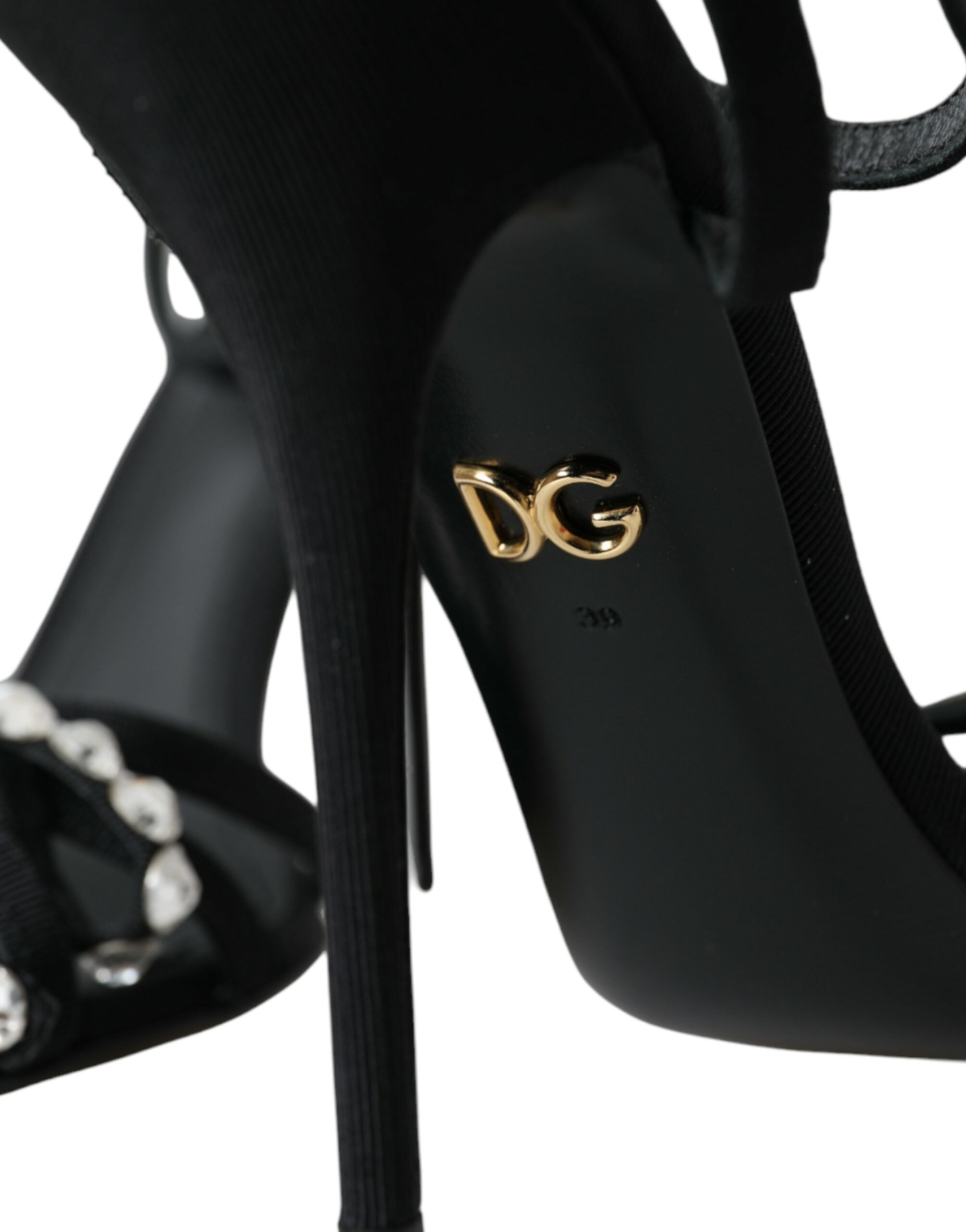 Sandales à talons en viscose noire avec nœud en cristal Dolce &amp; Gabbana