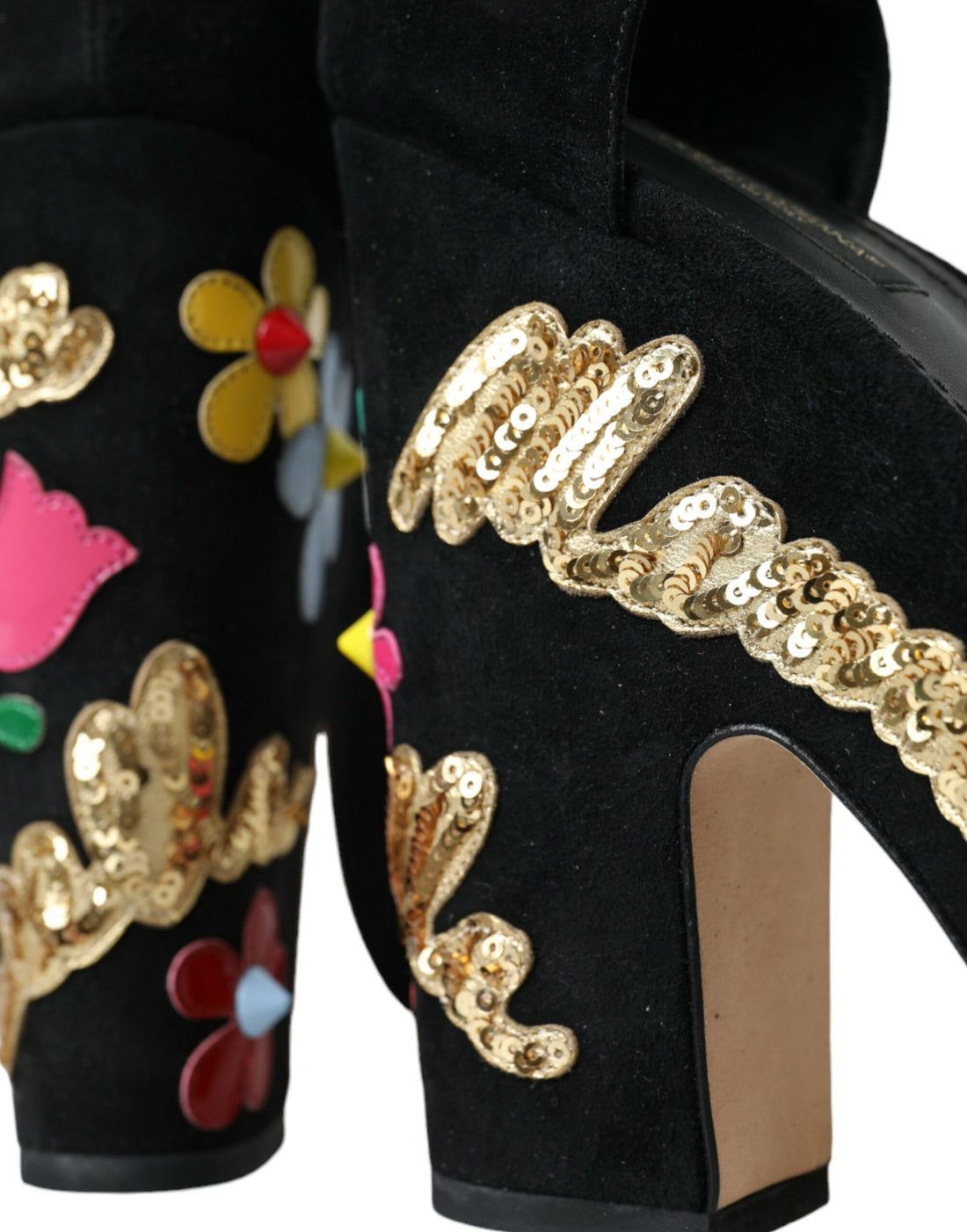 Dolce &amp; Gabbana Schwarze Sandalen mit Knöchelriemen und Blumenmuster