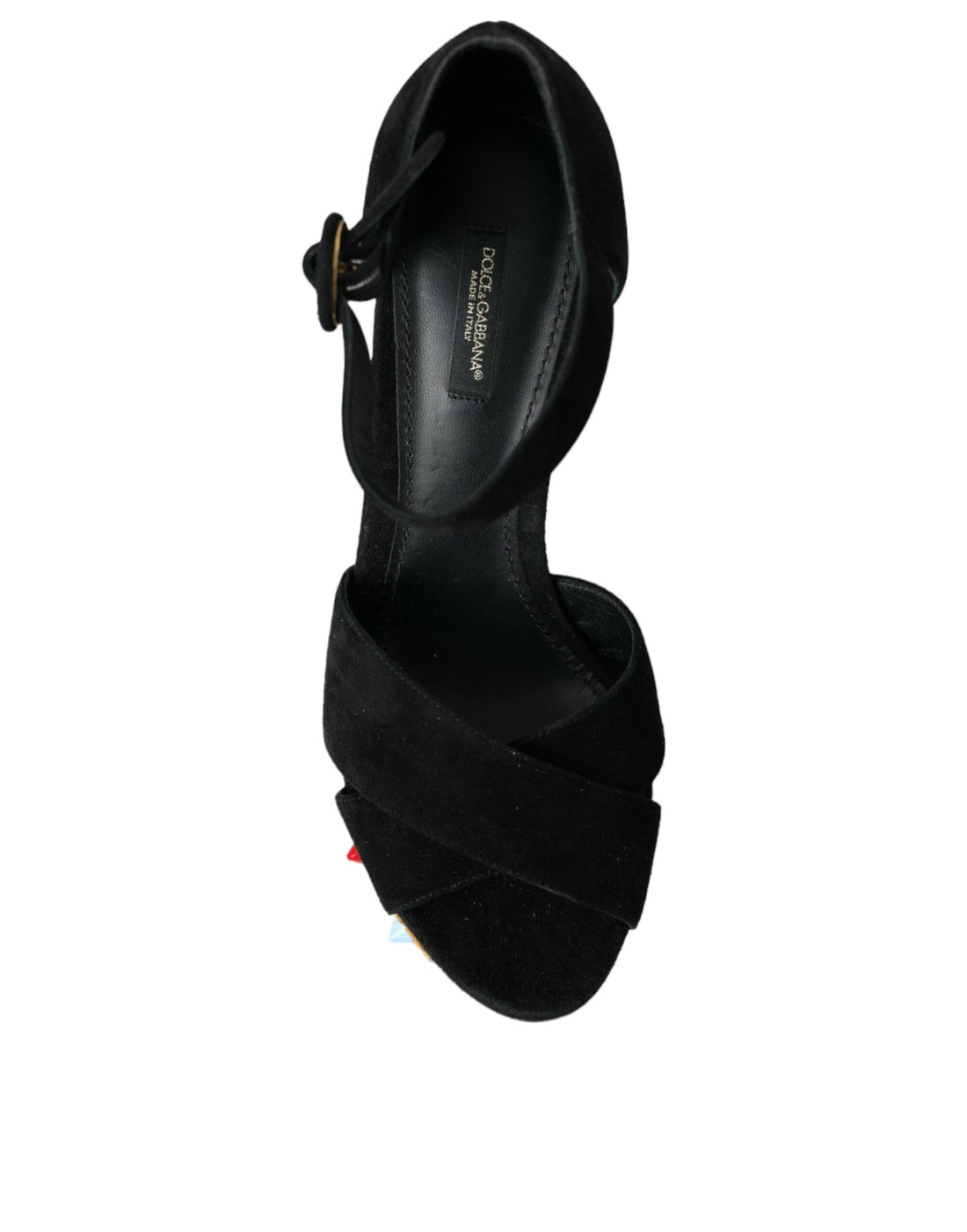 Dolce &amp; Gabbana Schwarze Sandalen mit Knöchelriemen und Blumenmuster