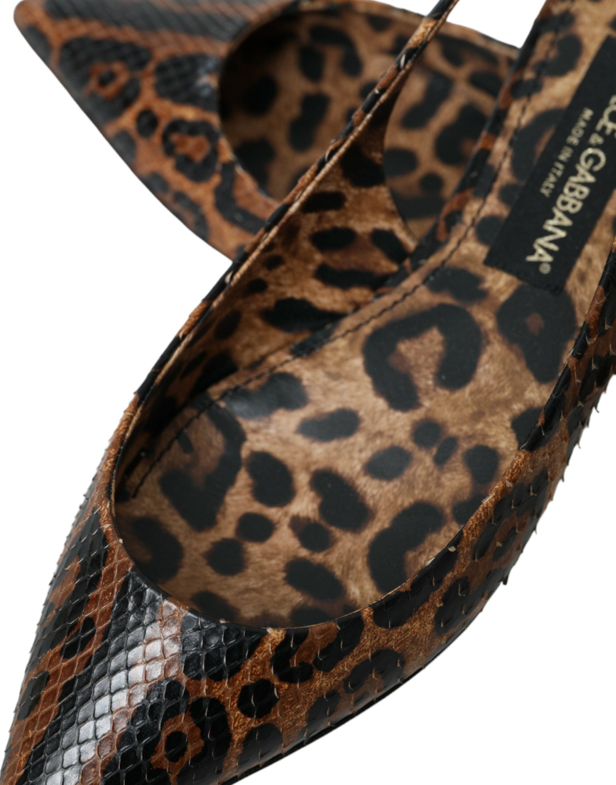 Chaussures à bride arrière en peau exotique léopard marron Dolce &amp; Gabbana