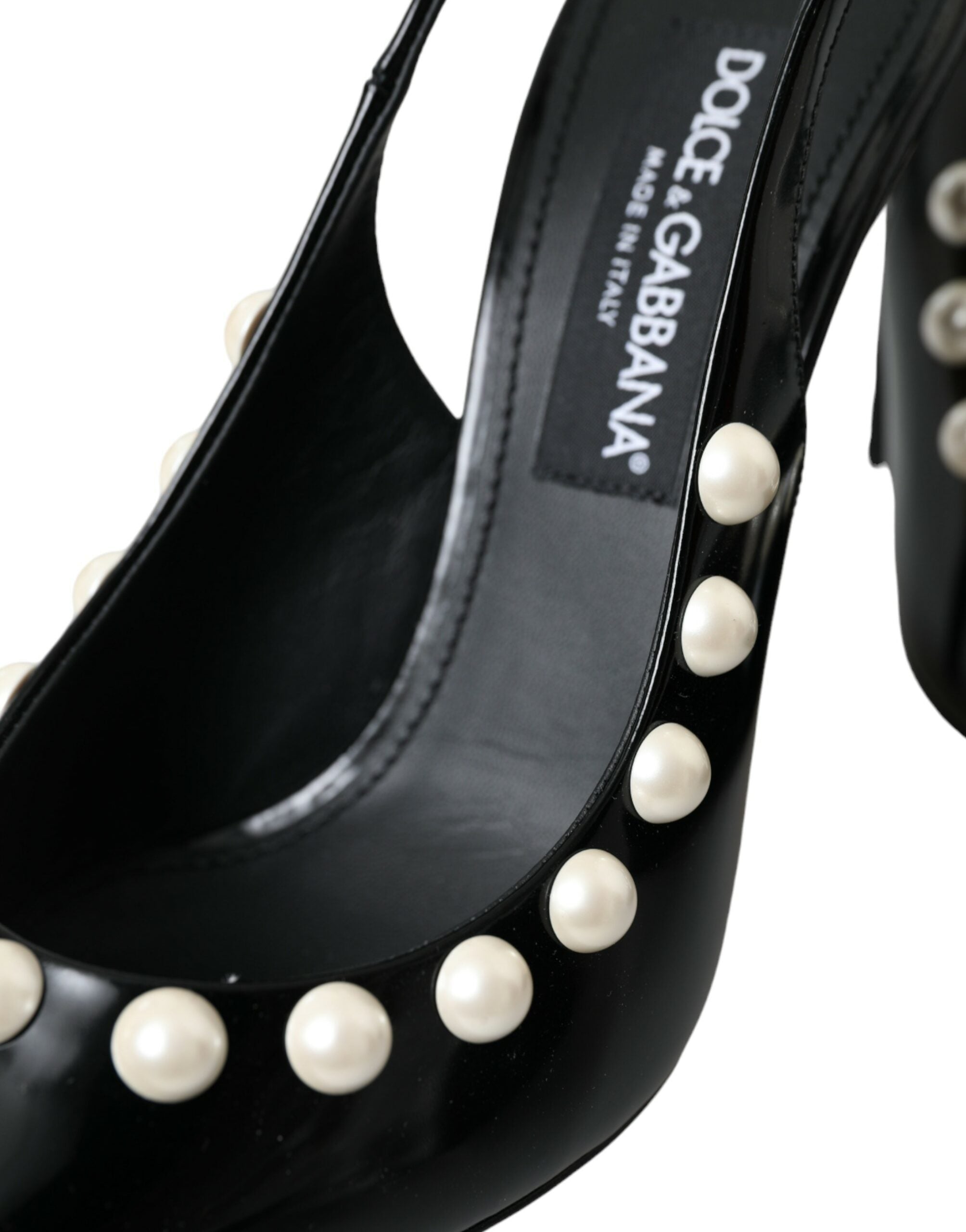 Chaussures à bride arrière en cuir noir Dolce &amp; Gabbana à talon en fausse perle