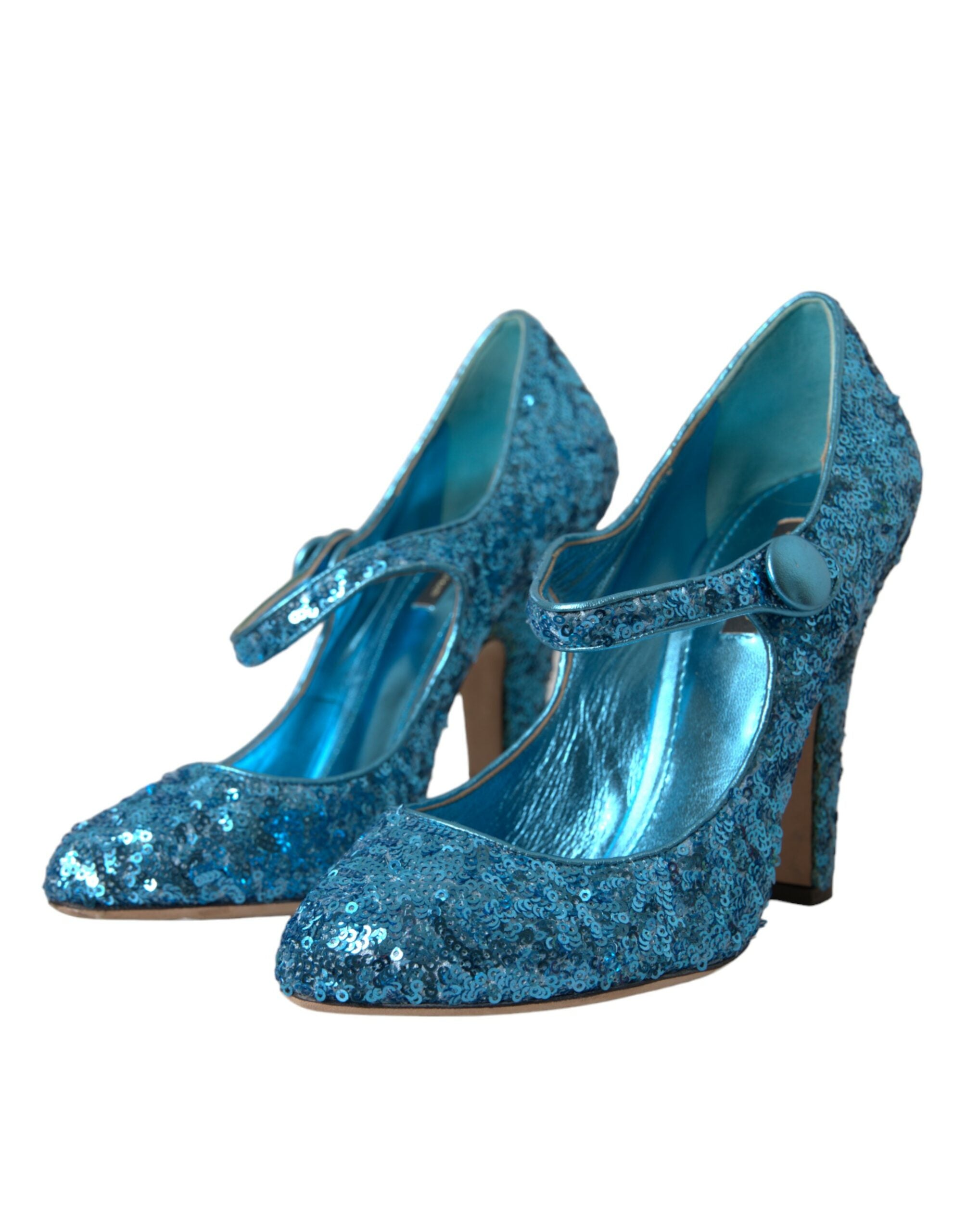 Dolce &amp; Gabbana Blaue Mary Jane Pumps mit Pailletten und hohen Absätzen