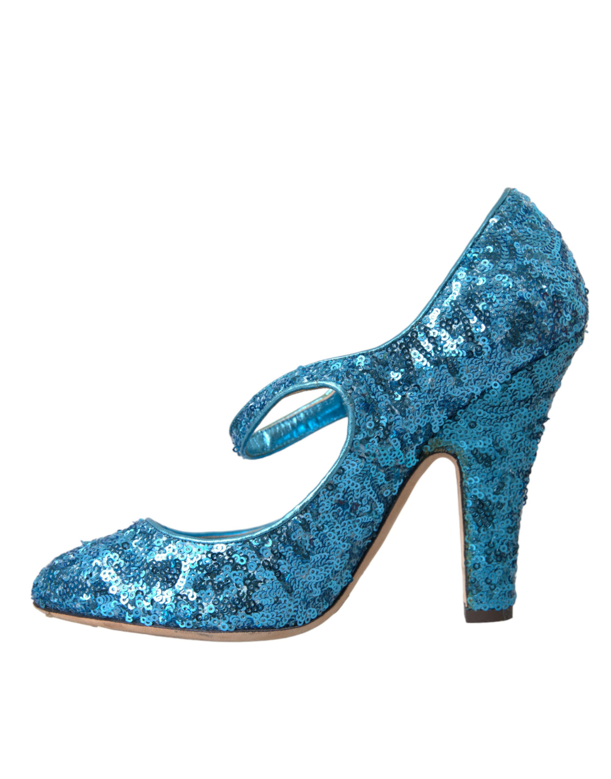 Dolce &amp; Gabbana Blaue Mary Jane Pumps mit Pailletten und hohen Absätzen