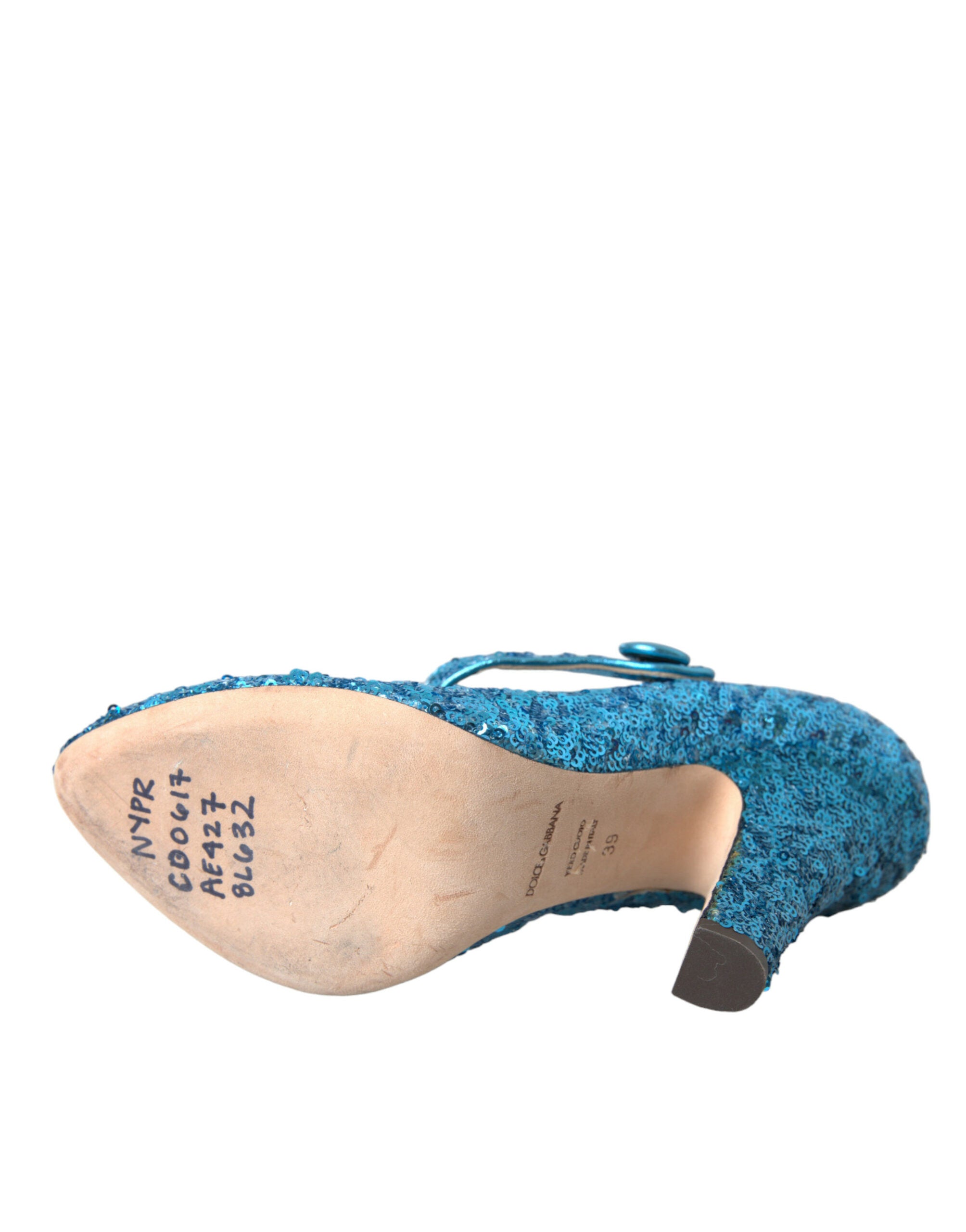 Dolce &amp; Gabbana Blaue Mary Jane Pumps mit Pailletten und hohen Absätzen