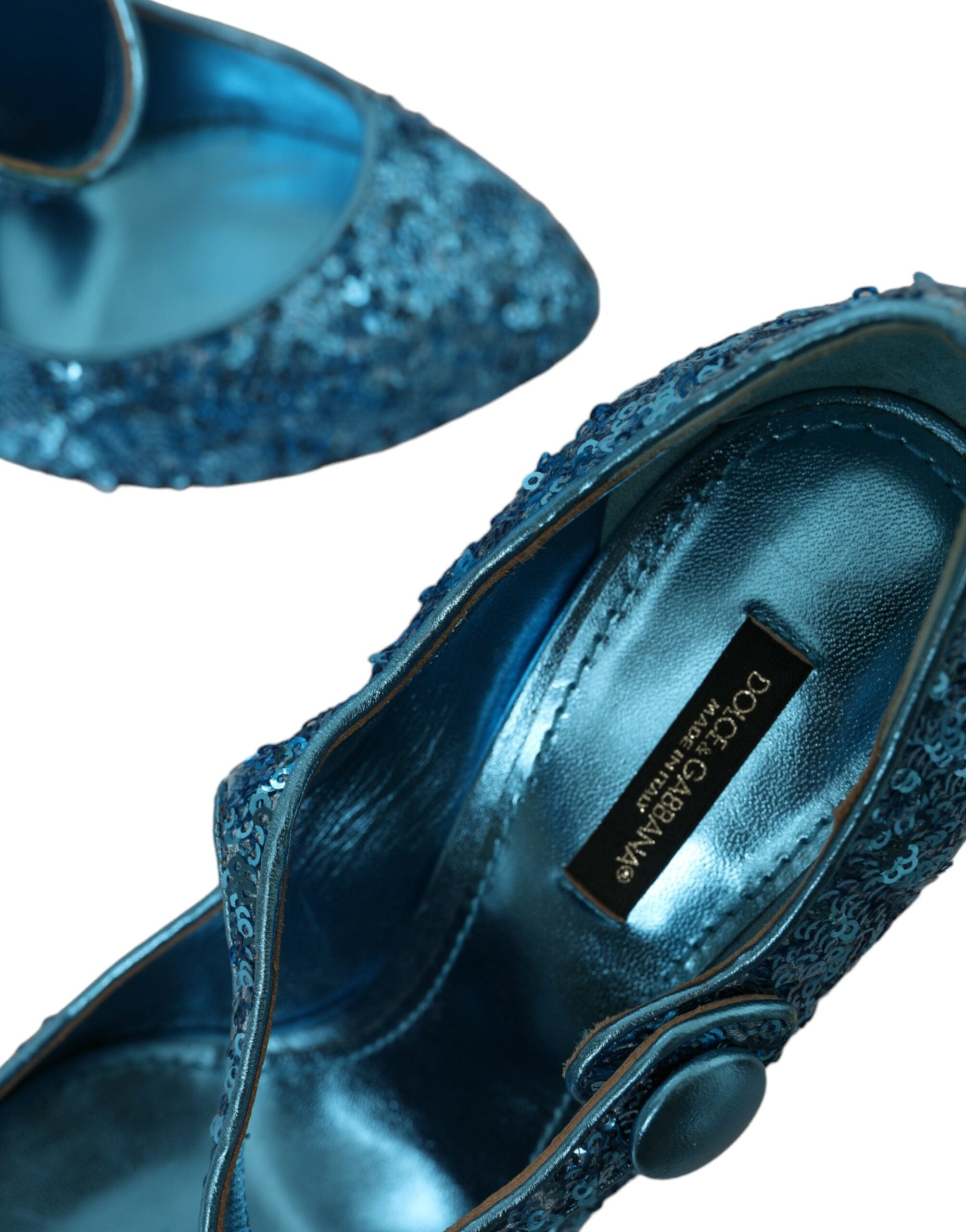 Dolce &amp; Gabbana Blaue Mary Jane Pumps mit Pailletten und hohen Absätzen