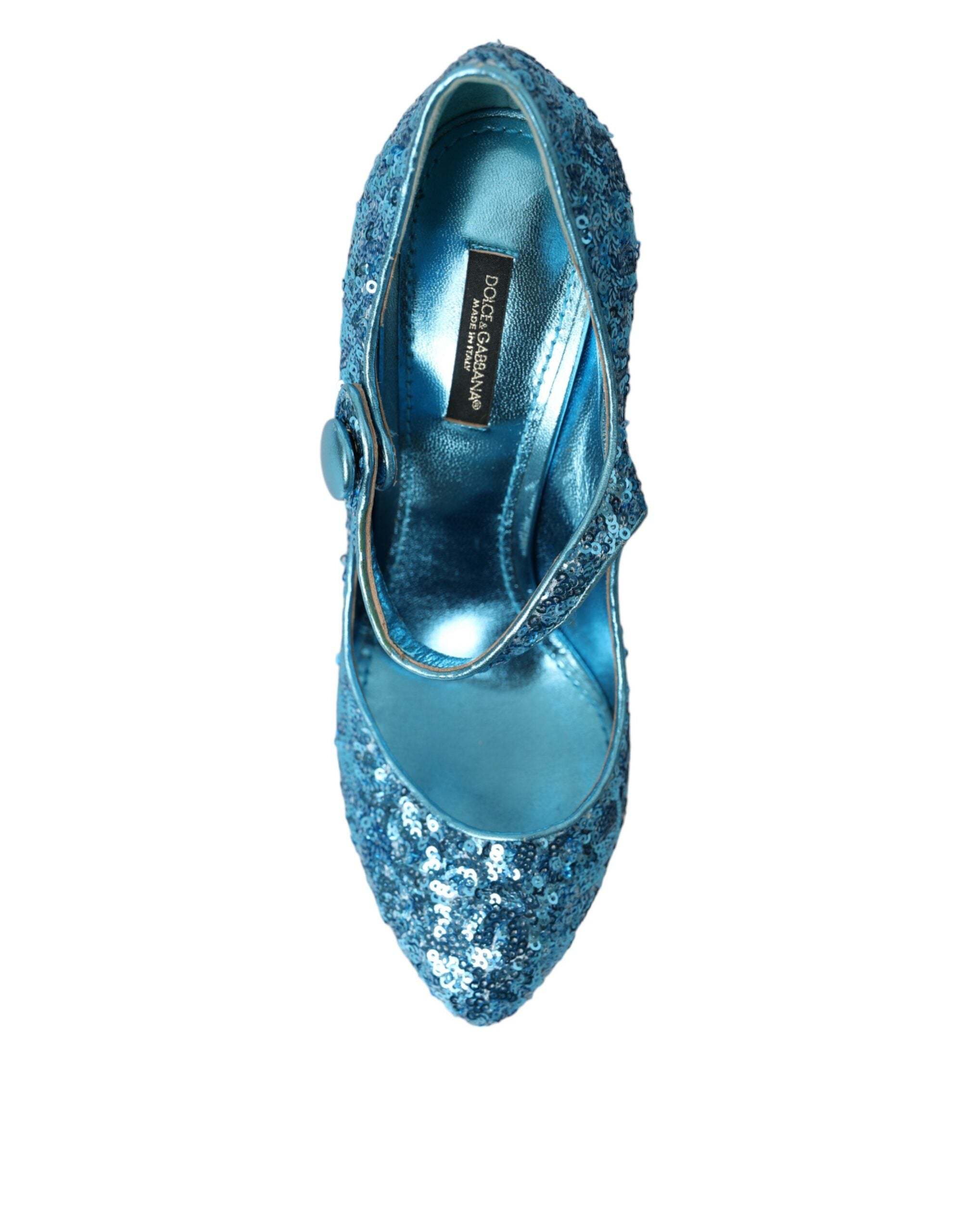 Dolce &amp; Gabbana Blaue Mary Jane Pumps mit Pailletten und hohen Absätzen