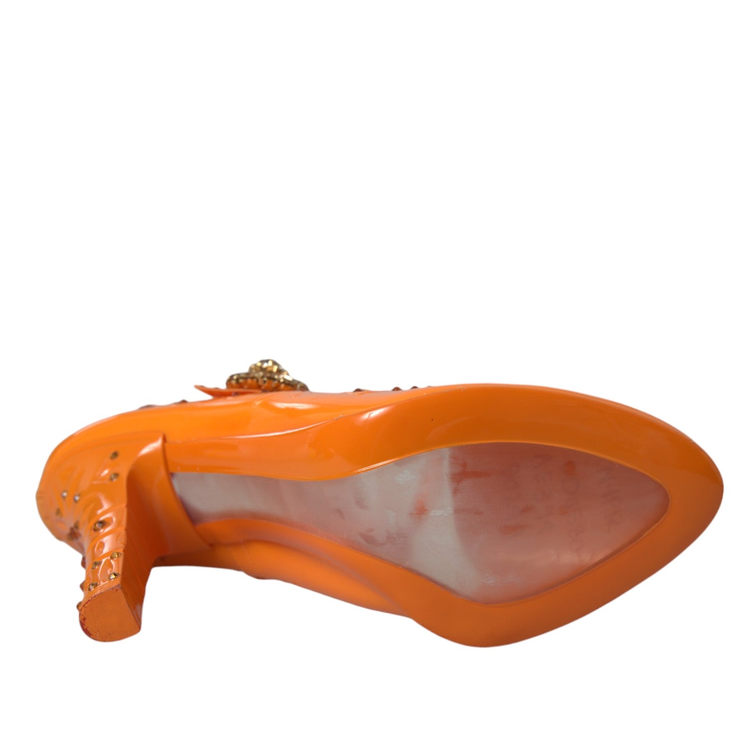 Dolce &amp; Gabbana – Orangefarbene Pumps mit Blumen- und Kristallverzierung „CINDERELLA“
