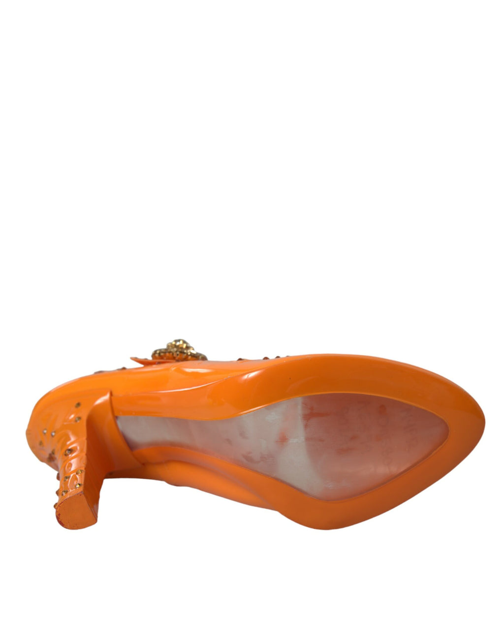 Dolce &amp; Gabbana – Orangefarbene Pumps mit Blumen- und Kristallverzierung „CINDERELLA“