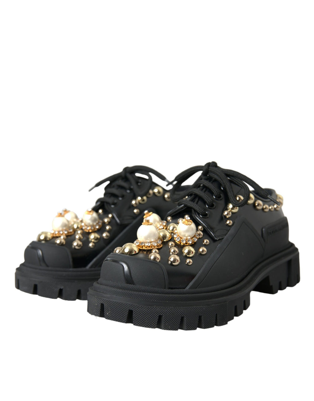 Dolce &amp; Gabbana – Trekking-Derby-Schuhe aus schwarzem Leder mit Verzierung