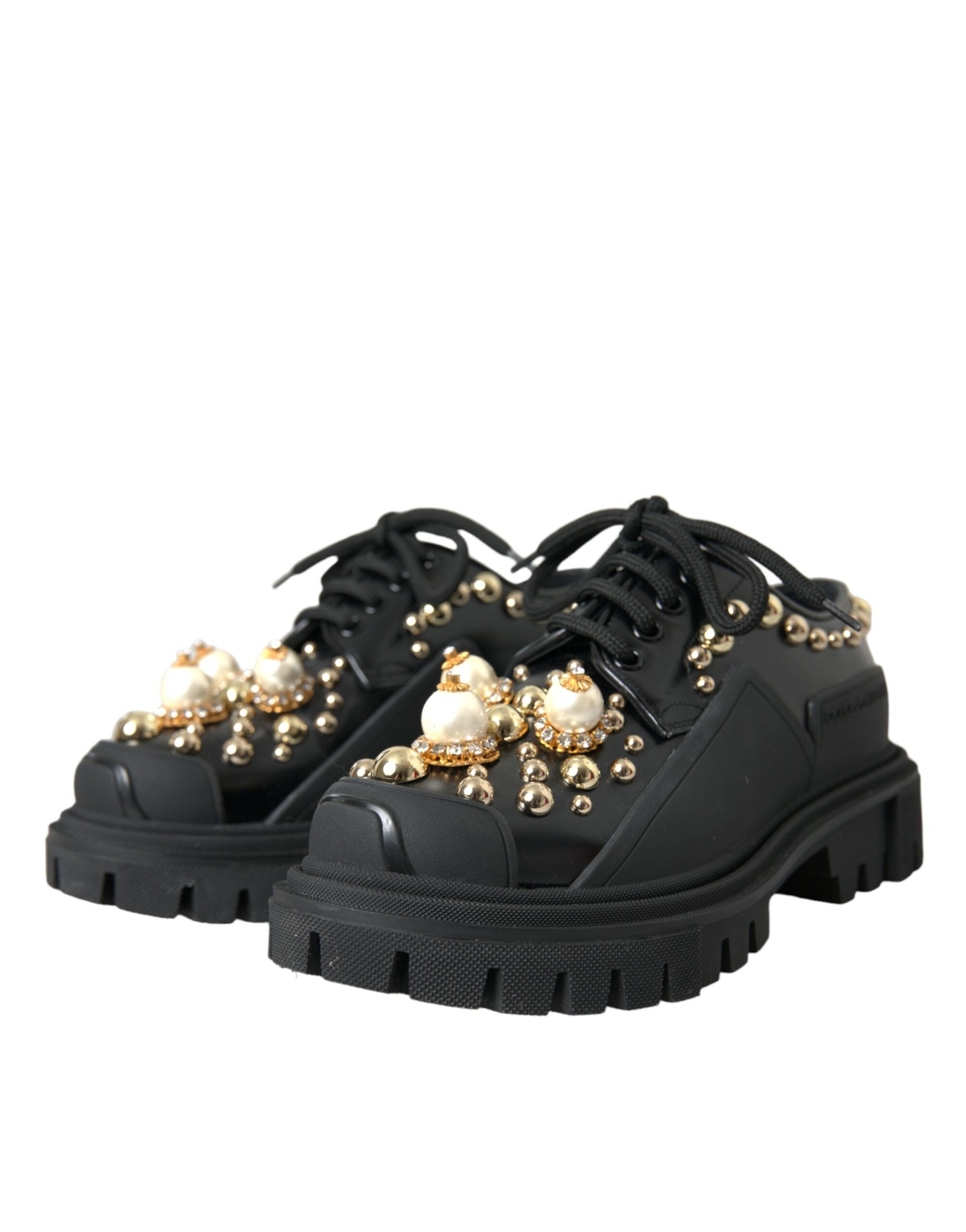 Dolce &amp; Gabbana – Trekking-Derby-Schuhe aus schwarzem Leder mit Verzierung