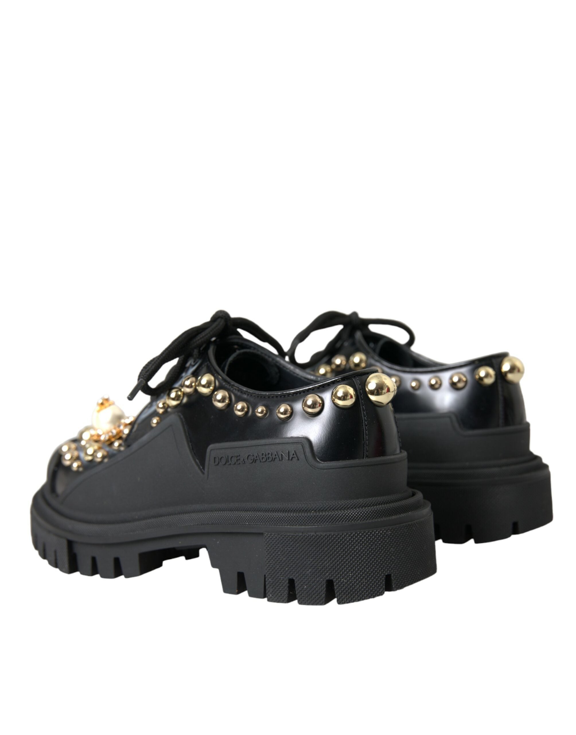 Dolce &amp; Gabbana – Trekking-Derby-Schuhe aus schwarzem Leder mit Verzierung