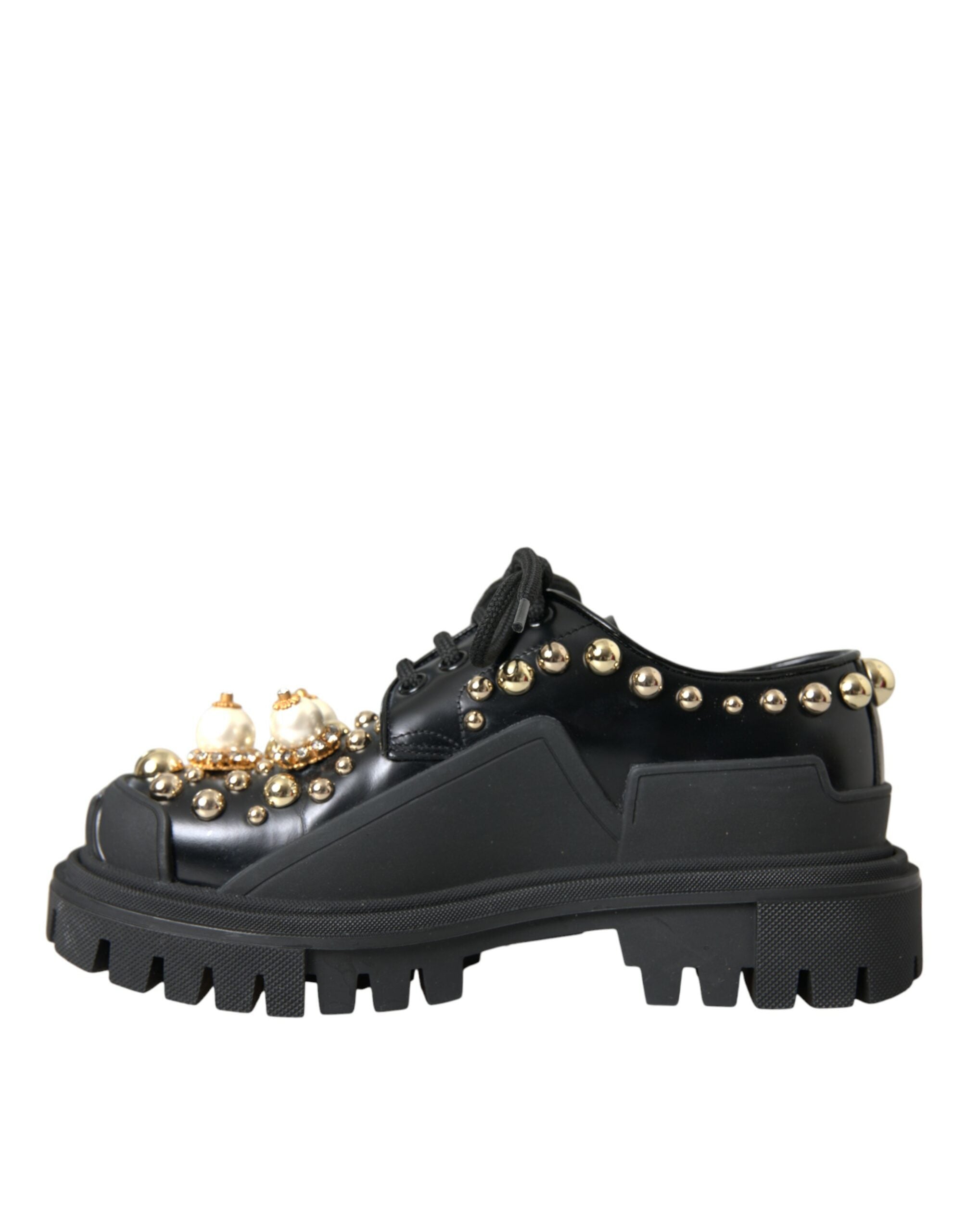 Dolce &amp; Gabbana – Trekking-Derby-Schuhe aus schwarzem Leder mit Verzierung