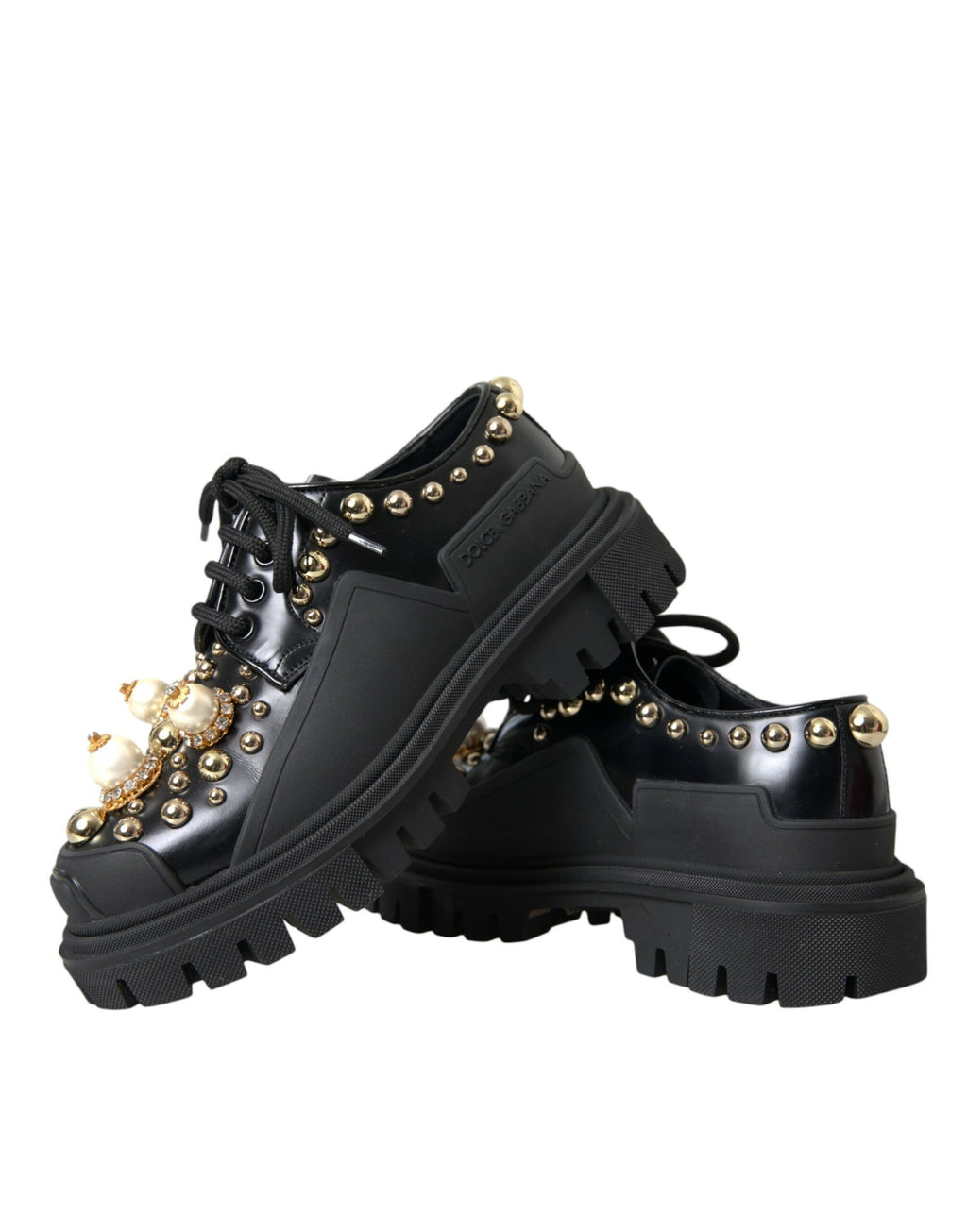 Dolce &amp; Gabbana – Trekking-Derby-Schuhe aus schwarzem Leder mit Verzierung