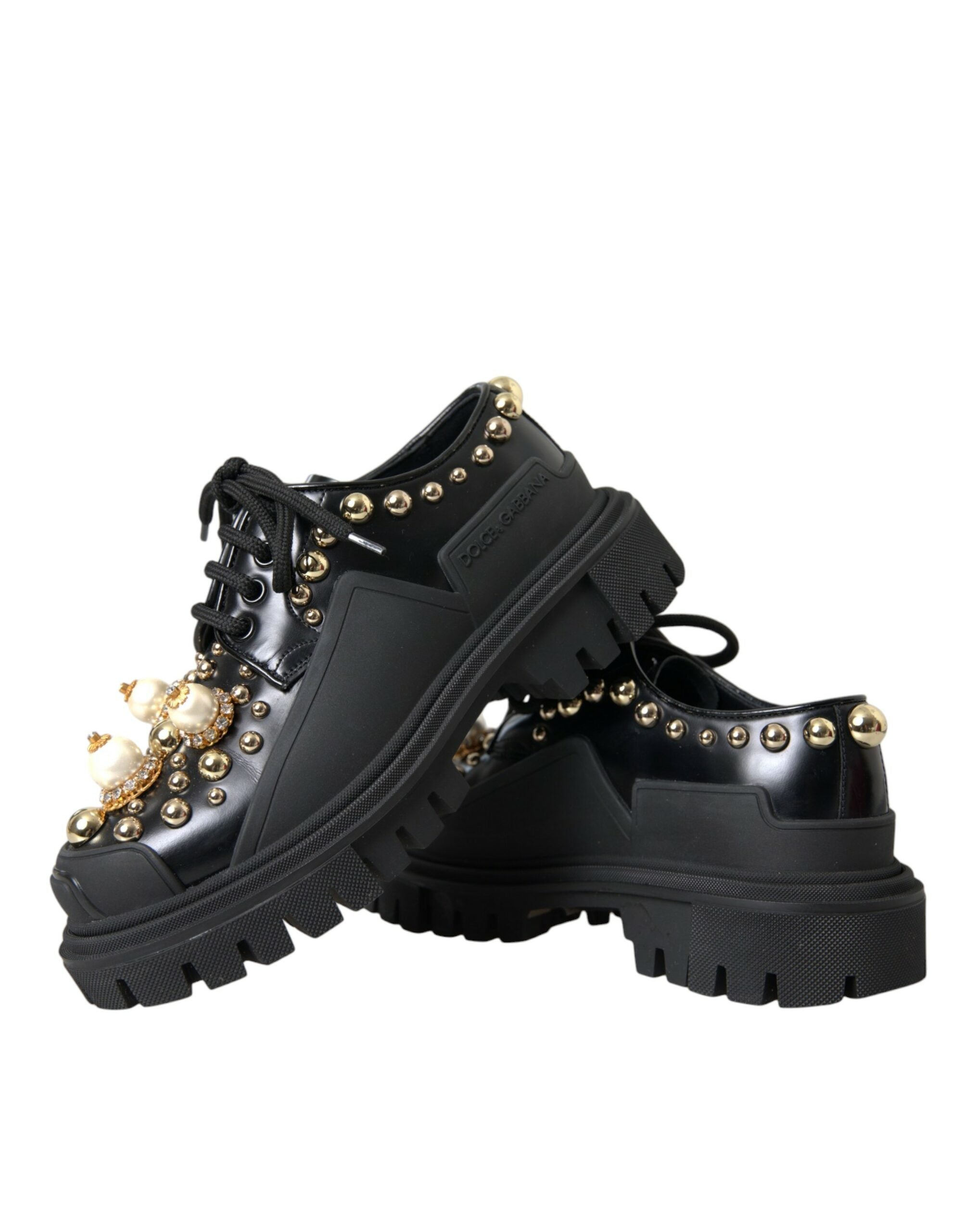 Dolce &amp; Gabbana – Trekking-Derby-Schuhe aus schwarzem Leder mit Verzierung