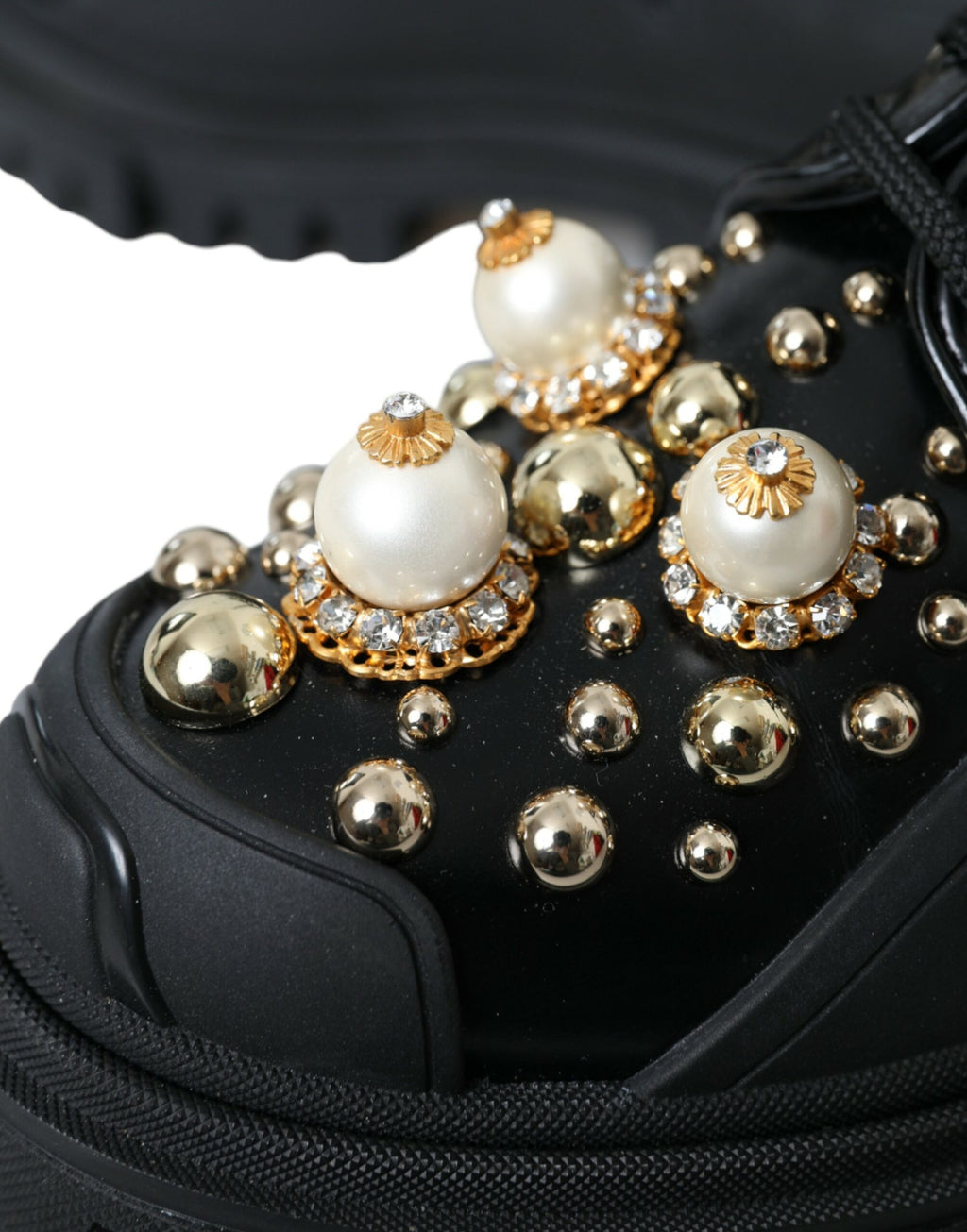 Dolce &amp; Gabbana – Trekking-Derby-Schuhe aus schwarzem Leder mit Verzierung