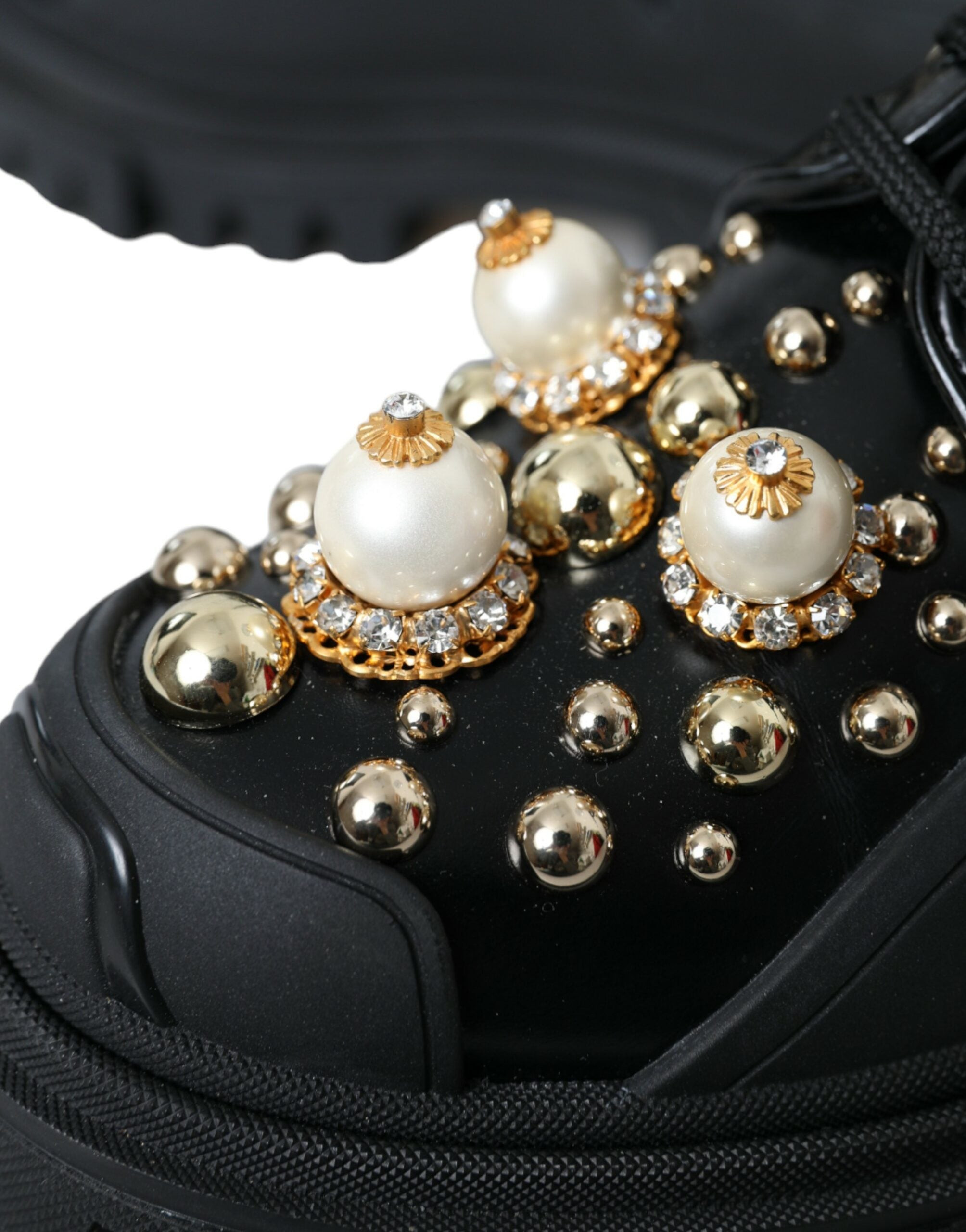 Dolce &amp; Gabbana – Trekking-Derby-Schuhe aus schwarzem Leder mit Verzierung