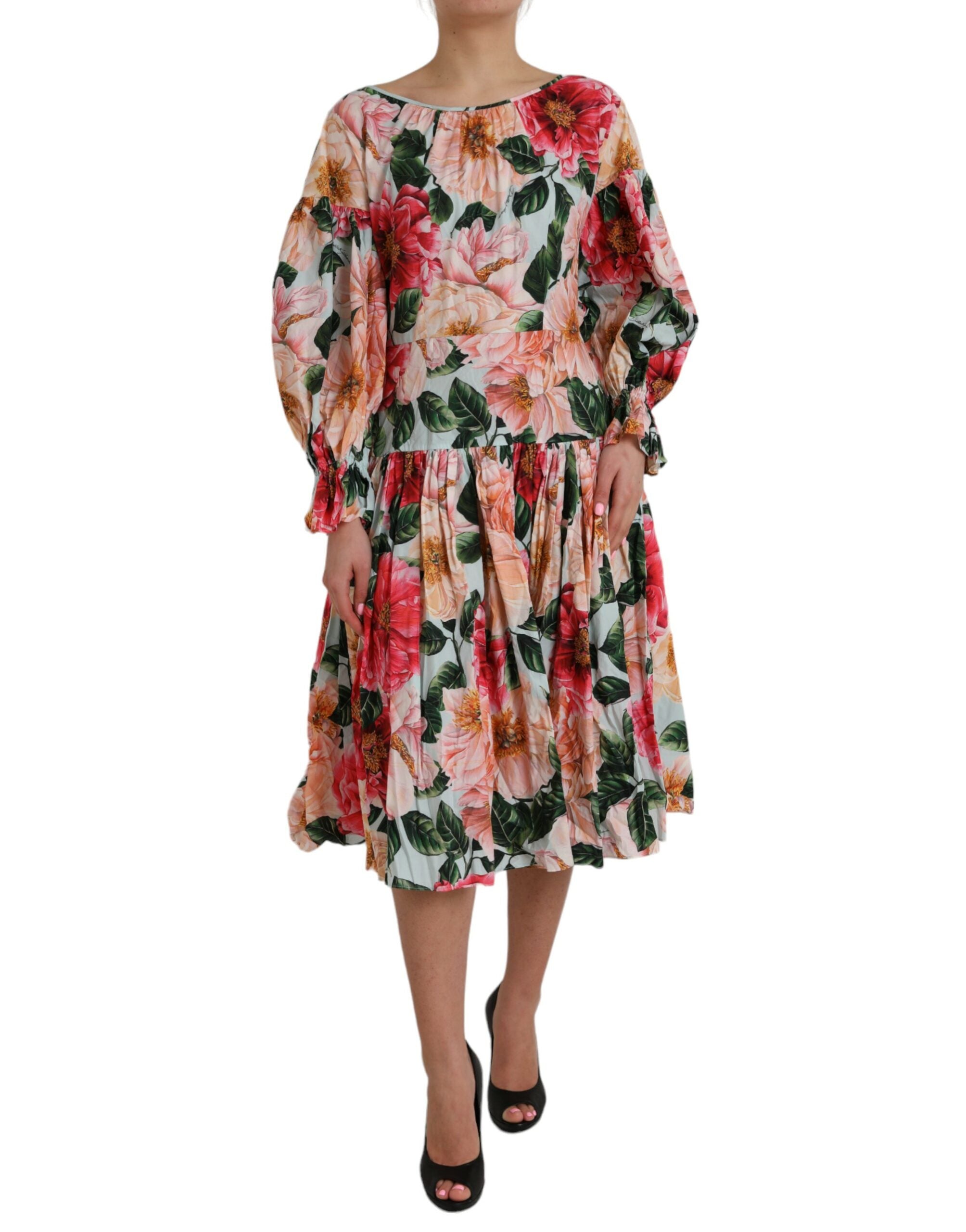 Dolce &amp; Gabbana Mehrfarbiges Aline-Plisseekleid aus Baumwolle mit Blumenmuster
