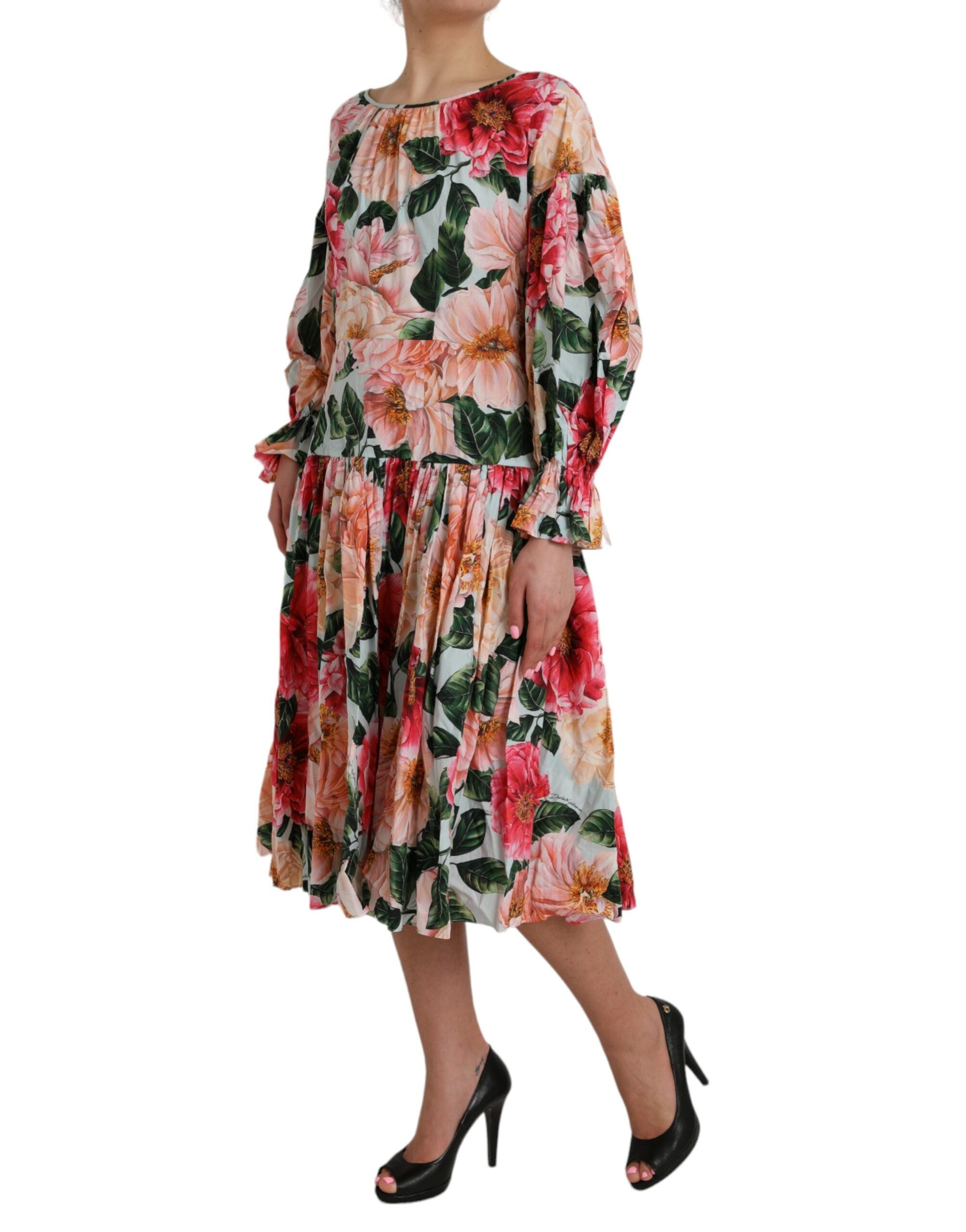Dolce &amp; Gabbana Mehrfarbiges Aline-Plisseekleid aus Baumwolle mit Blumenmuster