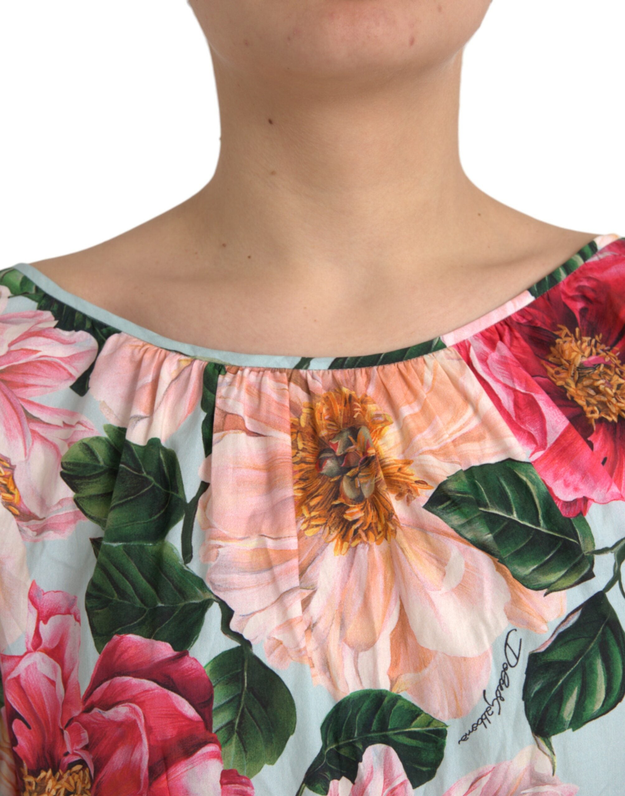 Dolce &amp; Gabbana Mehrfarbiges Aline-Plisseekleid aus Baumwolle mit Blumenmuster
