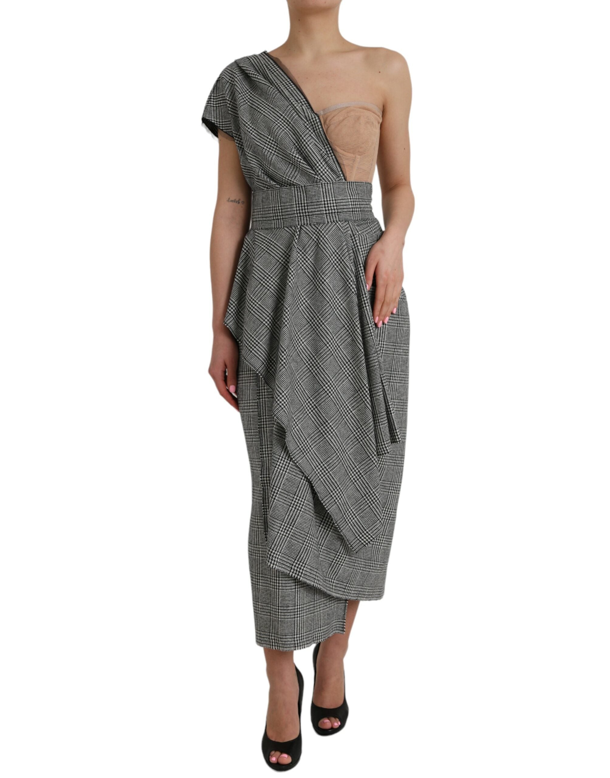Robe longue asymétrique superposée grise et beige Dolce &amp; Gabbana