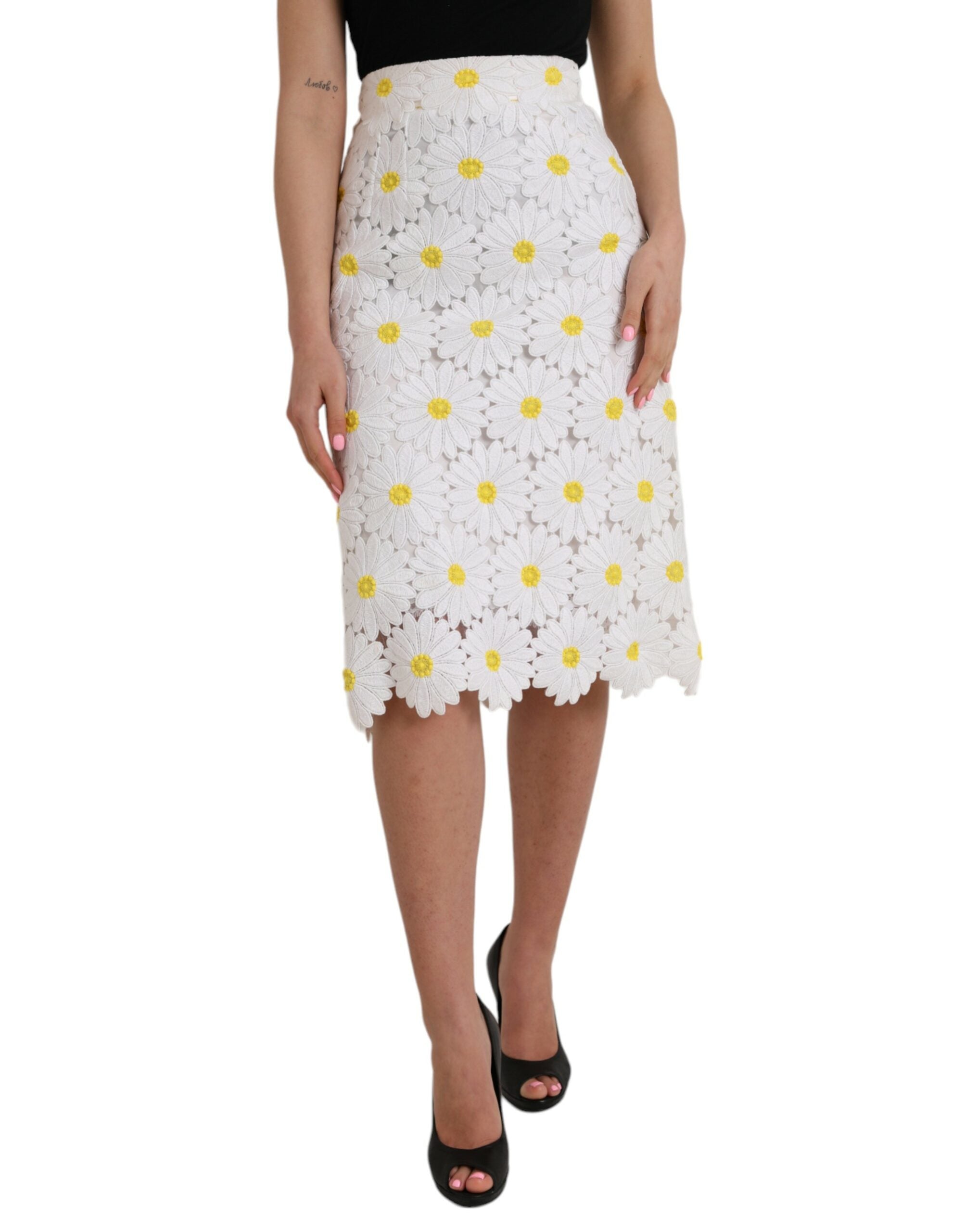 Jupe crayon droite en dentelle florale blanche Dolce &amp; Gabbana