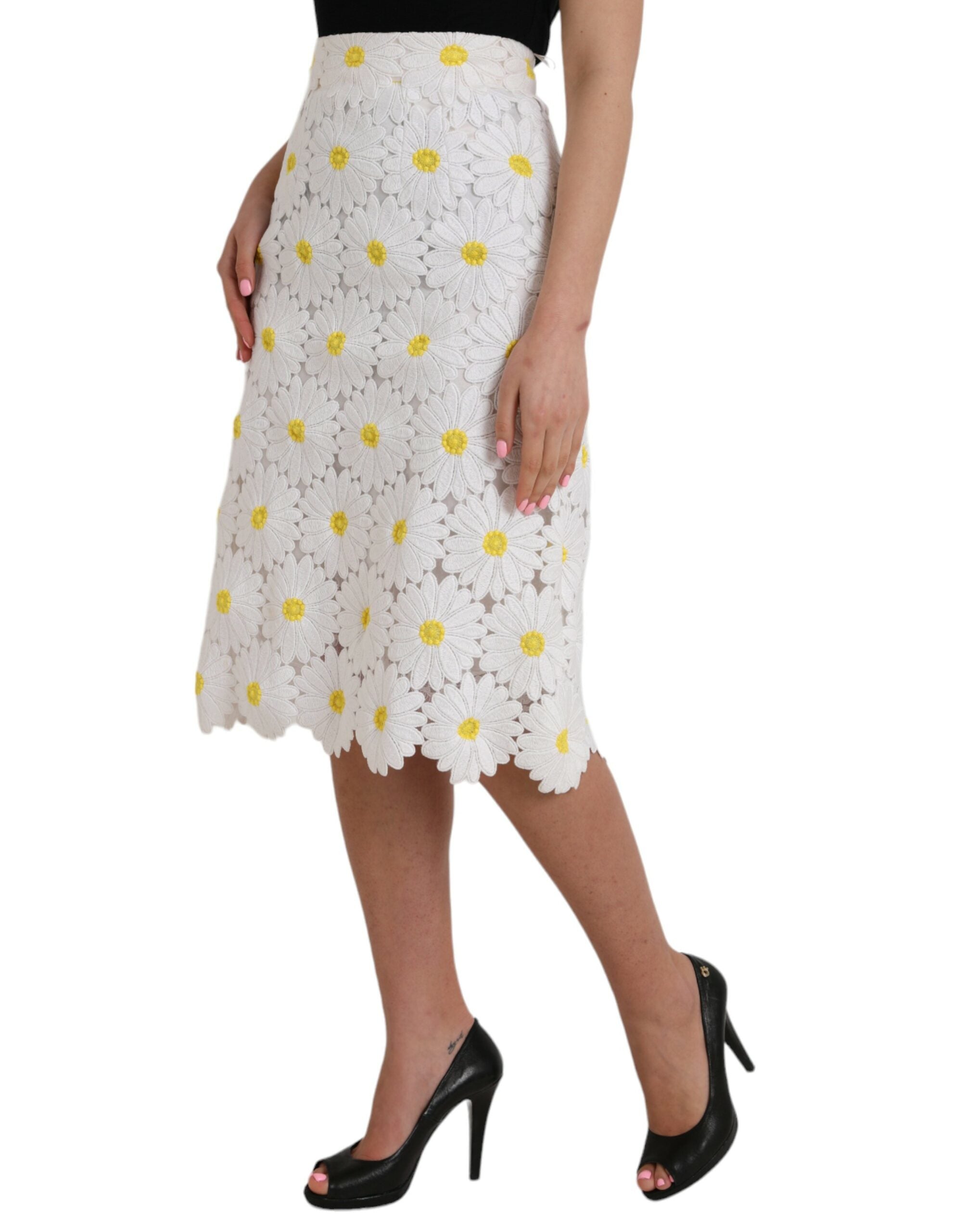 Jupe crayon droite en dentelle florale blanche Dolce &amp; Gabbana