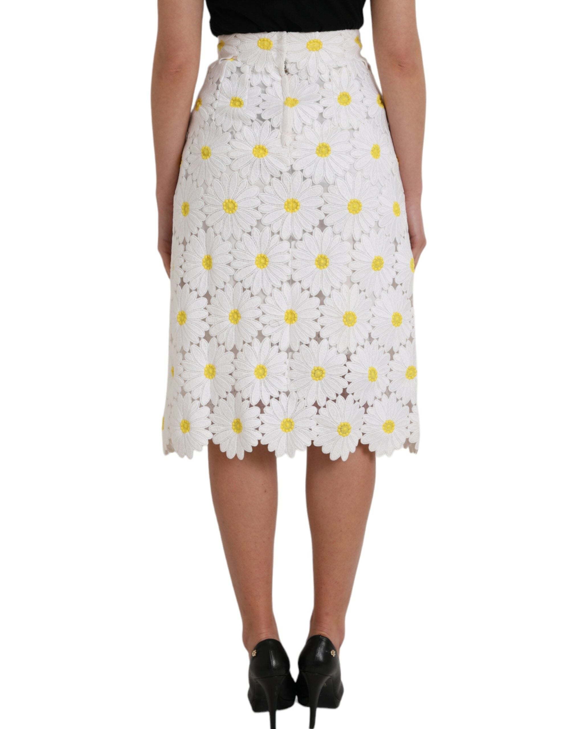 Jupe crayon droite en dentelle florale blanche Dolce &amp; Gabbana