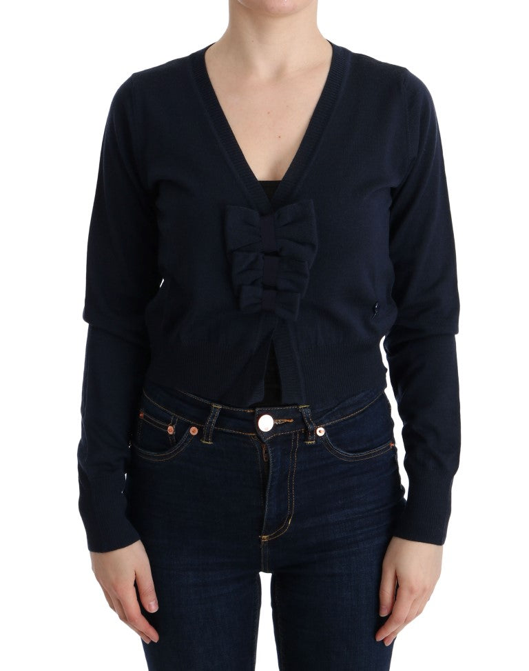 MARGHI LO‘ Eleganter blauer Cardigan-Pullover aus Wolle