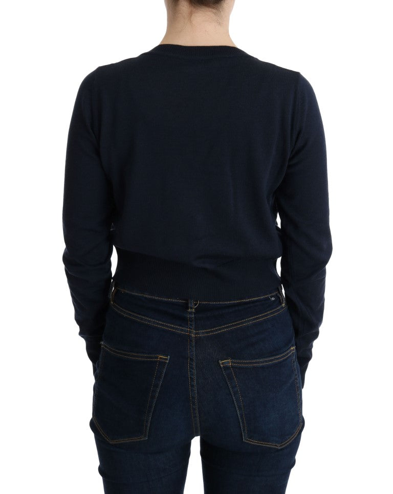 MARGHI LO‘ Eleganter blauer Cardigan-Pullover aus Wolle